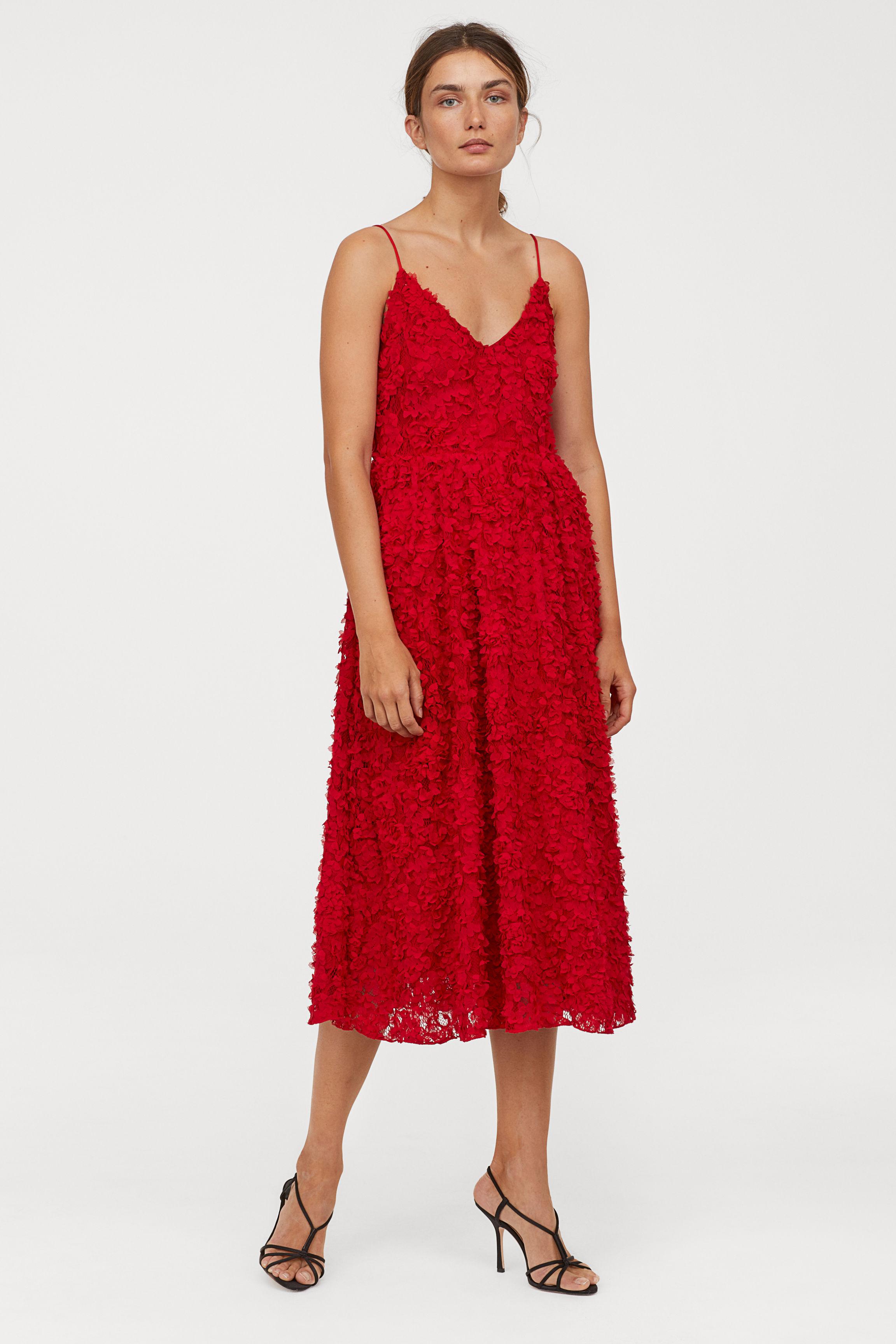 H&M Dress With Appliqués in Red | Lyst