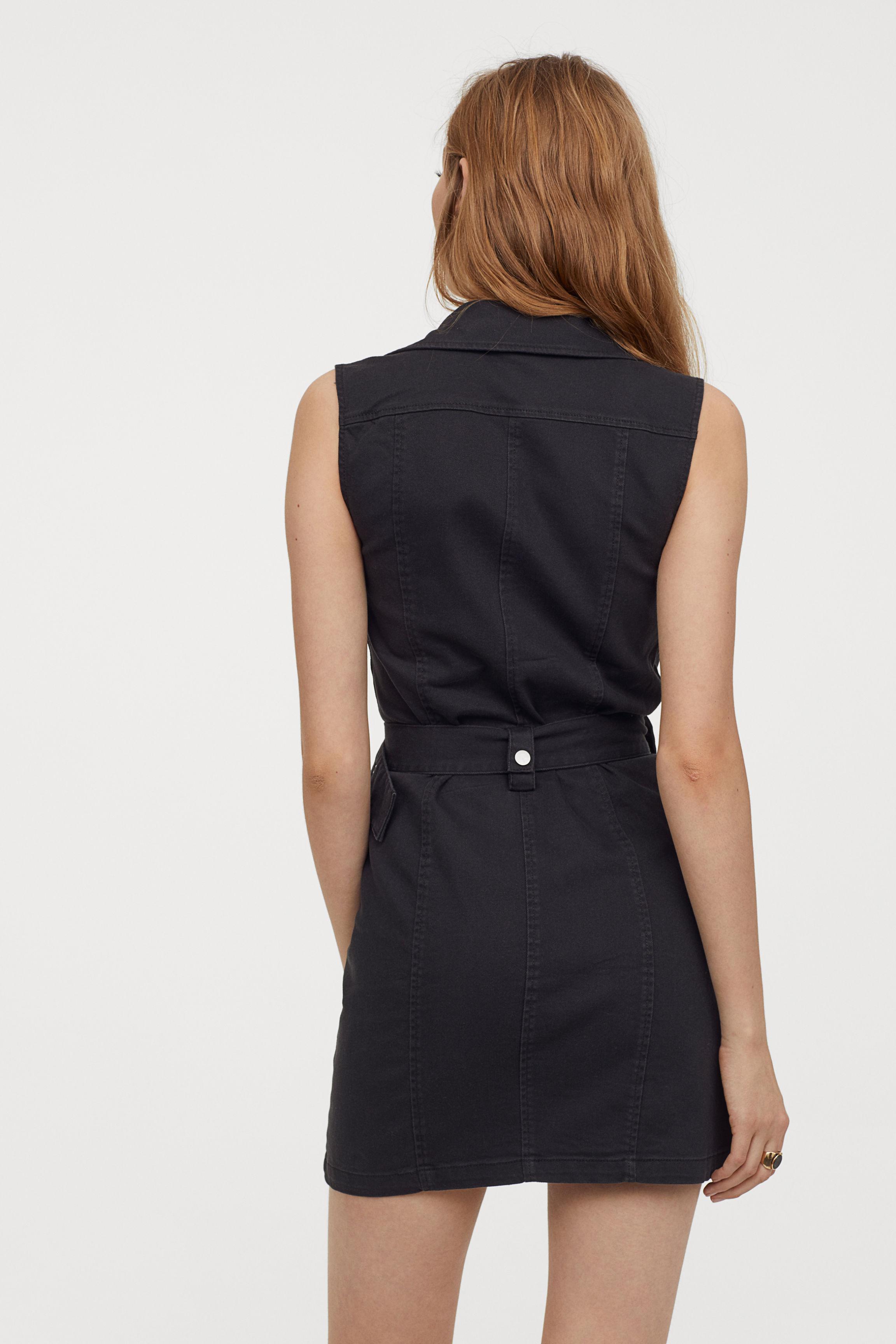 H&M Cotton Twill Biker Dress in Black | Lyst