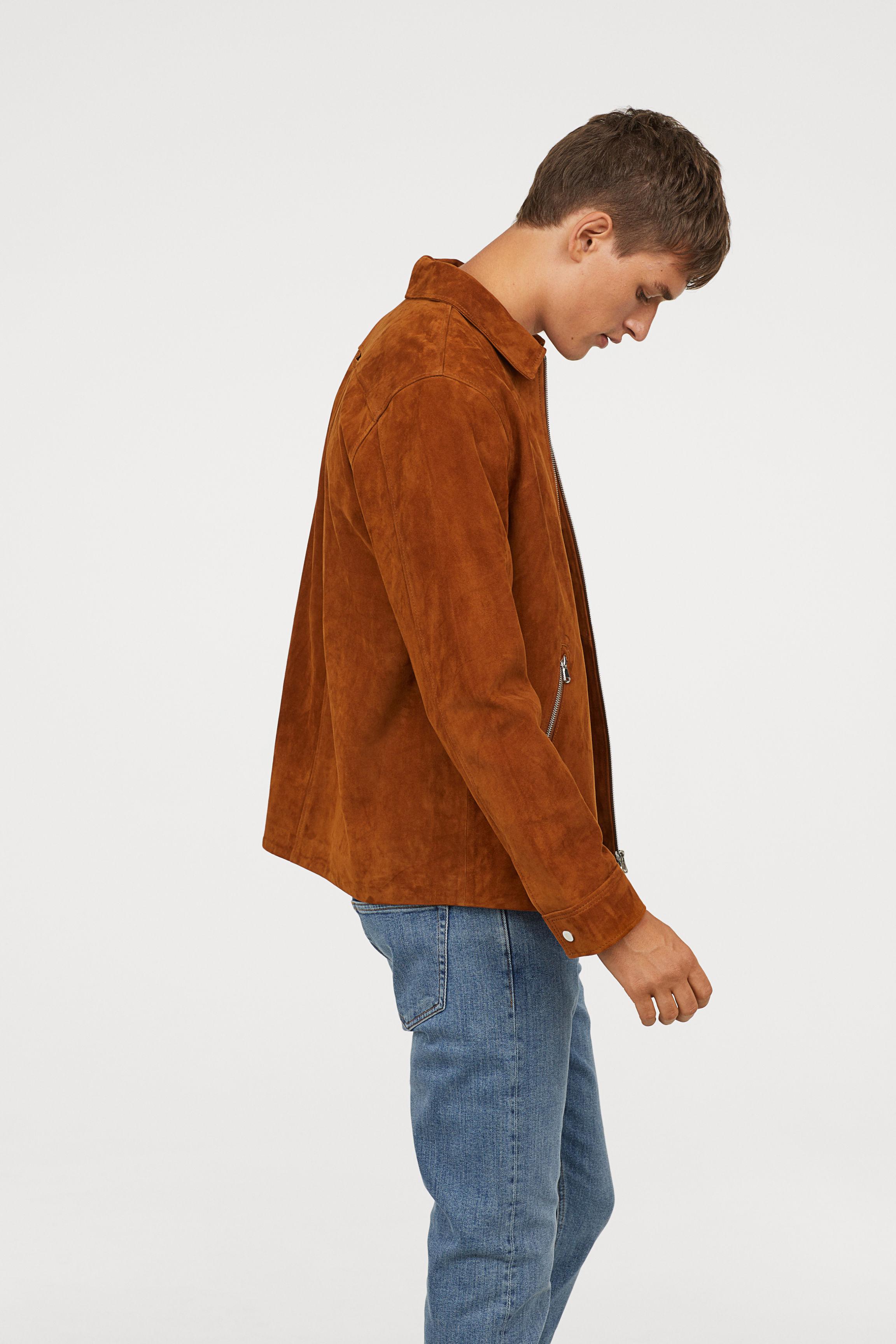 H&M Suede Shirt Jacket in Brown for Men | Lyst