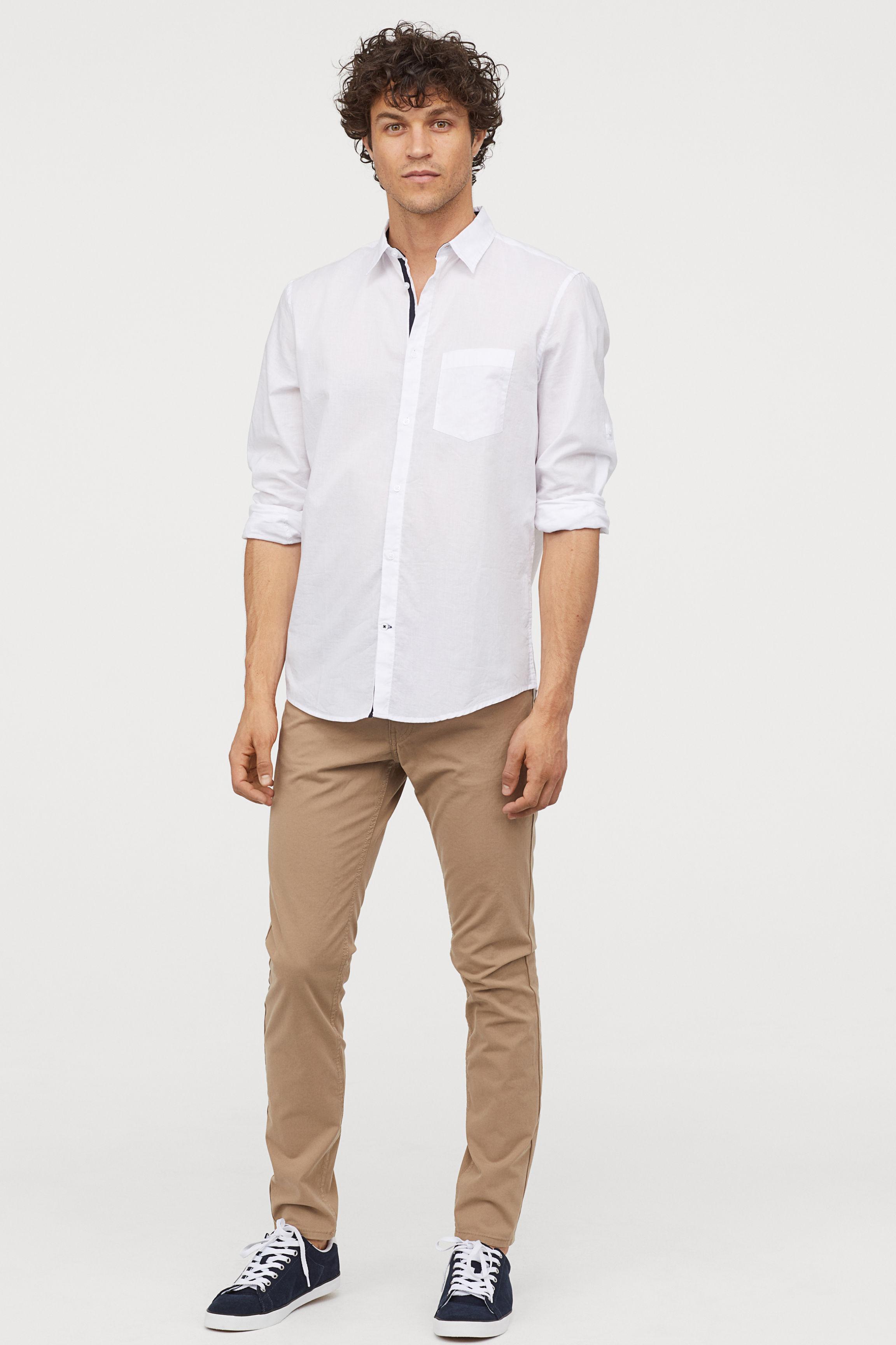 H&M Skinny Fit Twill Pants in Natural for Men - Lyst