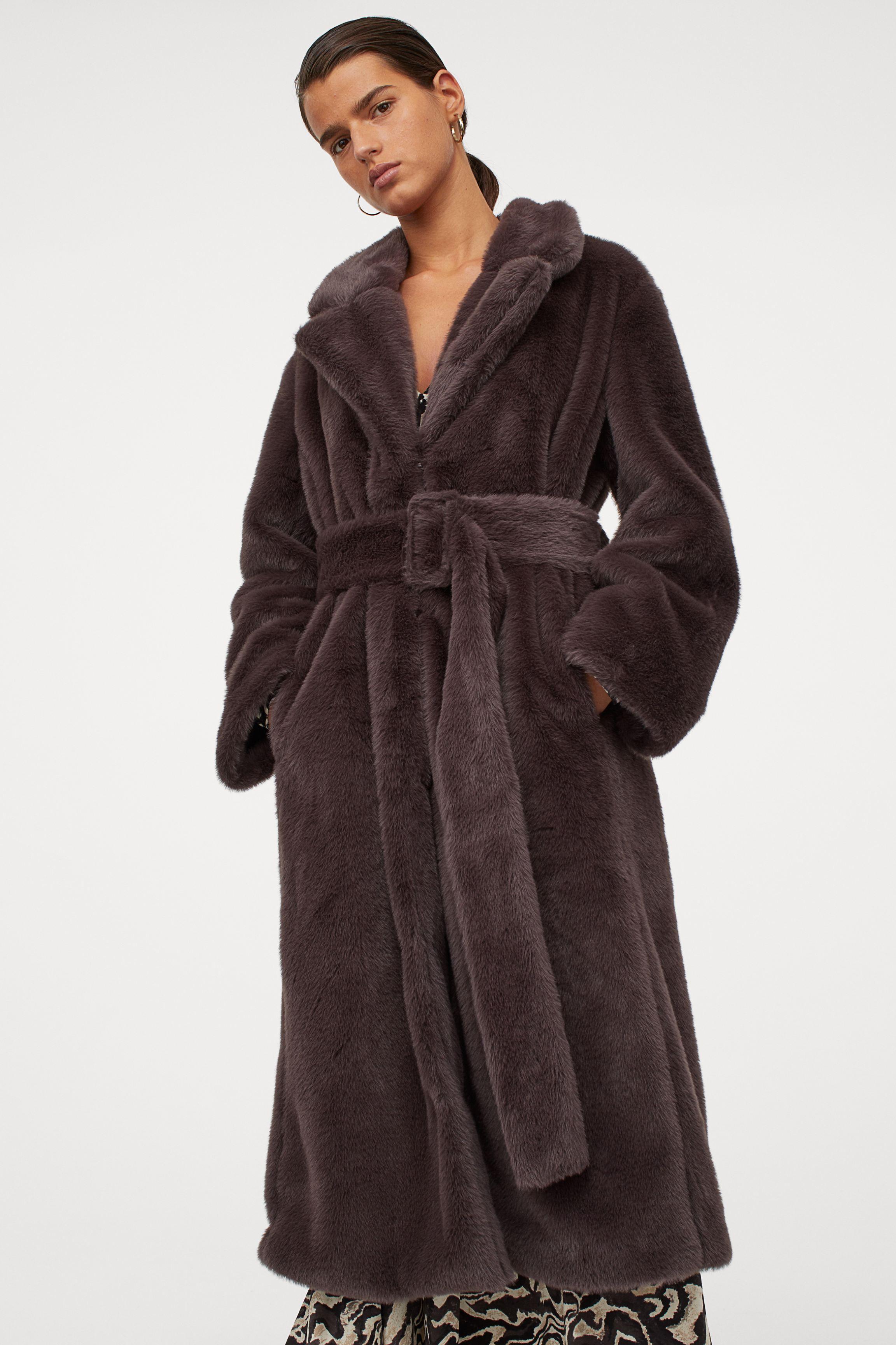 H&M Faux Fur Coat in Dark Gray (Gray) Lyst