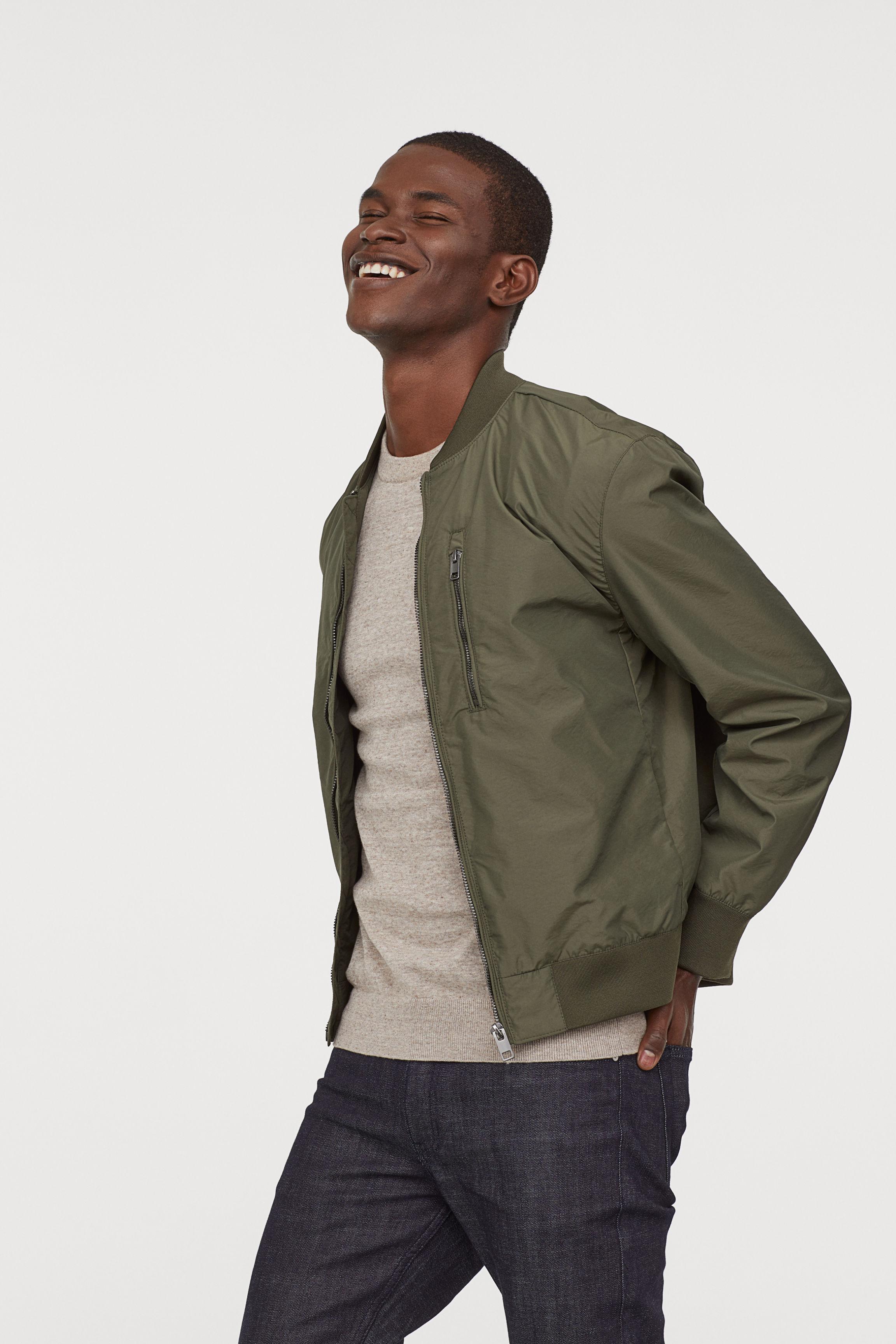 H&M Nylon-blend Bomber Jacket in Green for Men | Lyst