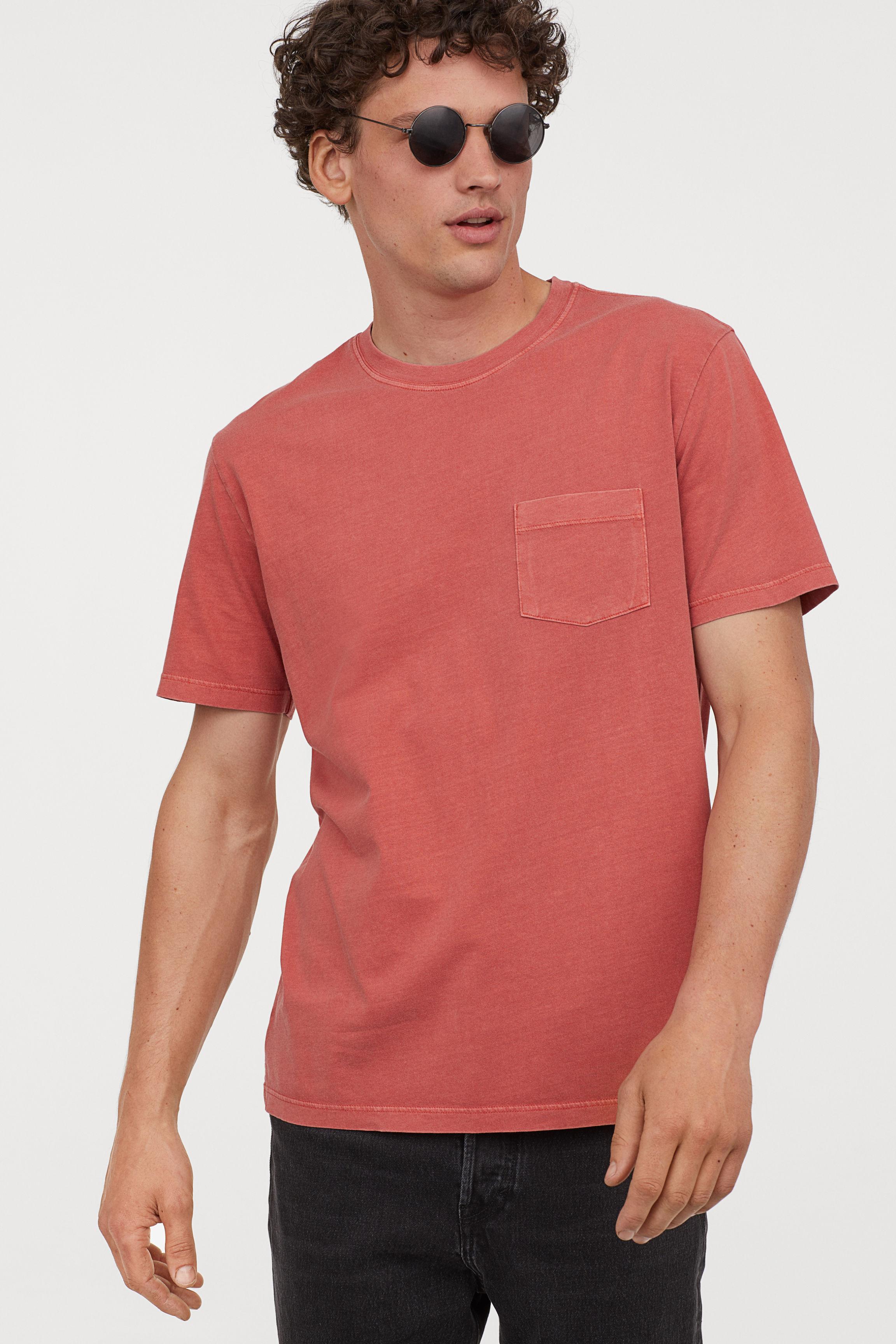 H&M T-shirt With A Chest Pocket in Red for Men - Lyst