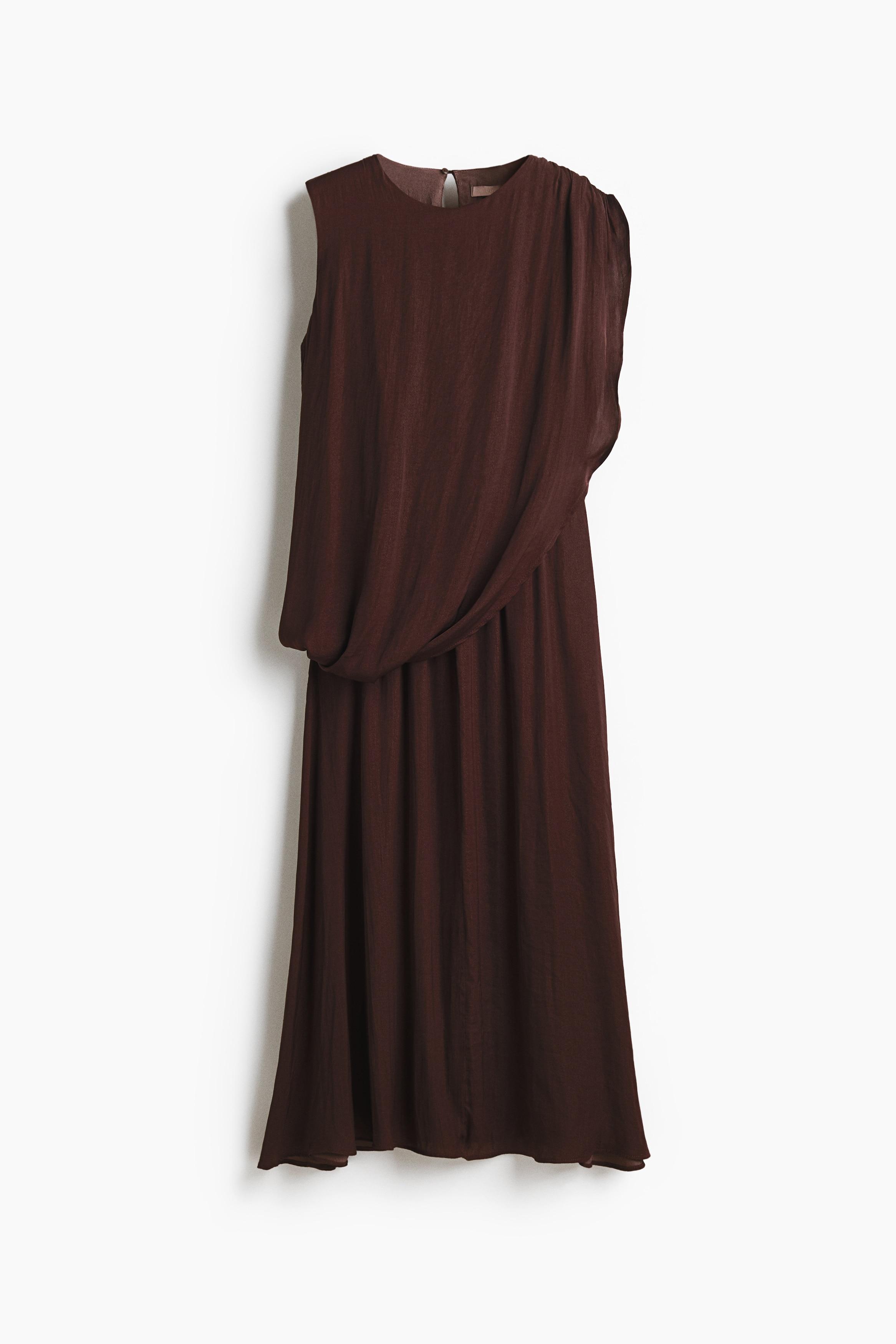 Robe H&M Noire Avec Plis Et Détail Simili Cuir - Taille 8, Coupe Fit & Flare, Occasion Très Bon état