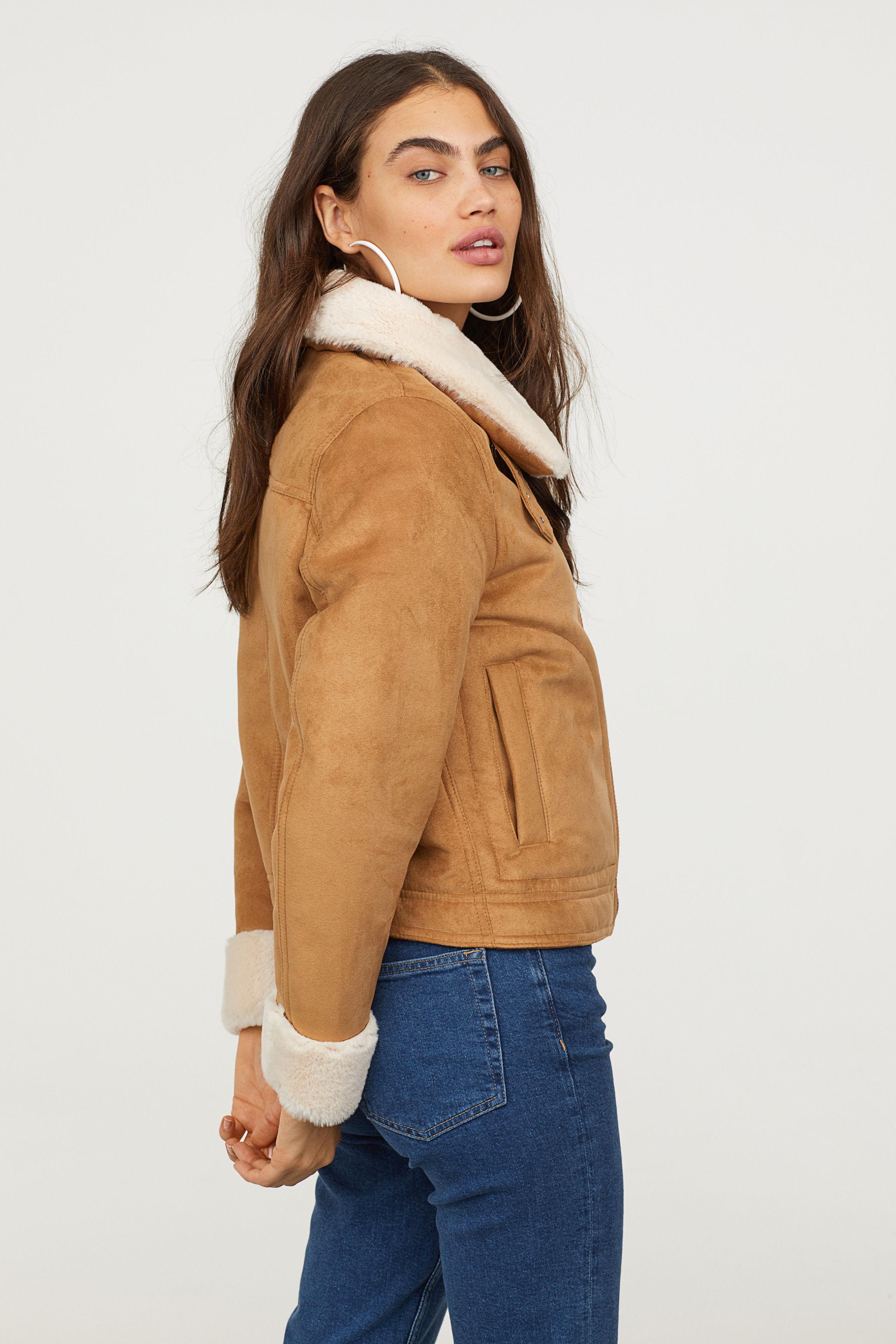 H&M Jacket With Faux Fur Lining in Dark Beige (Natural) - Lyst