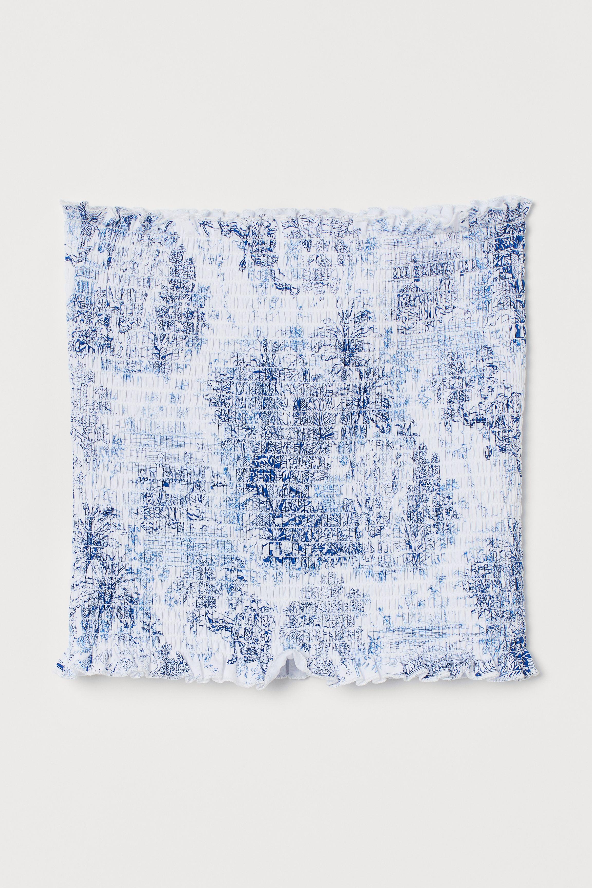 blue smocked tube top