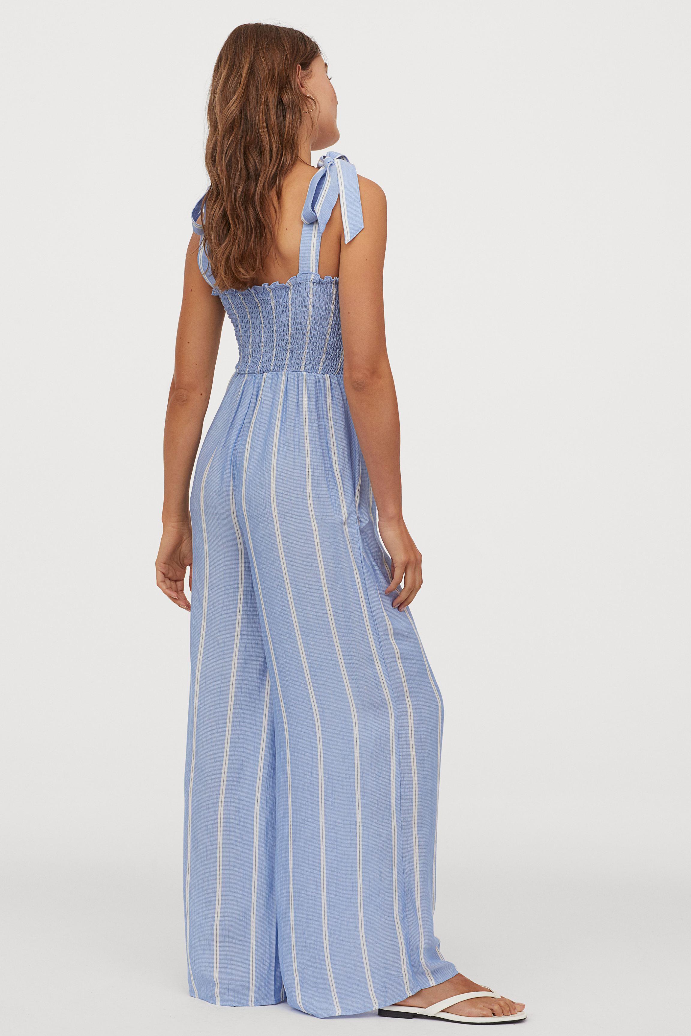 H&M Jumpsuit With Smocking in Blue | Lyst