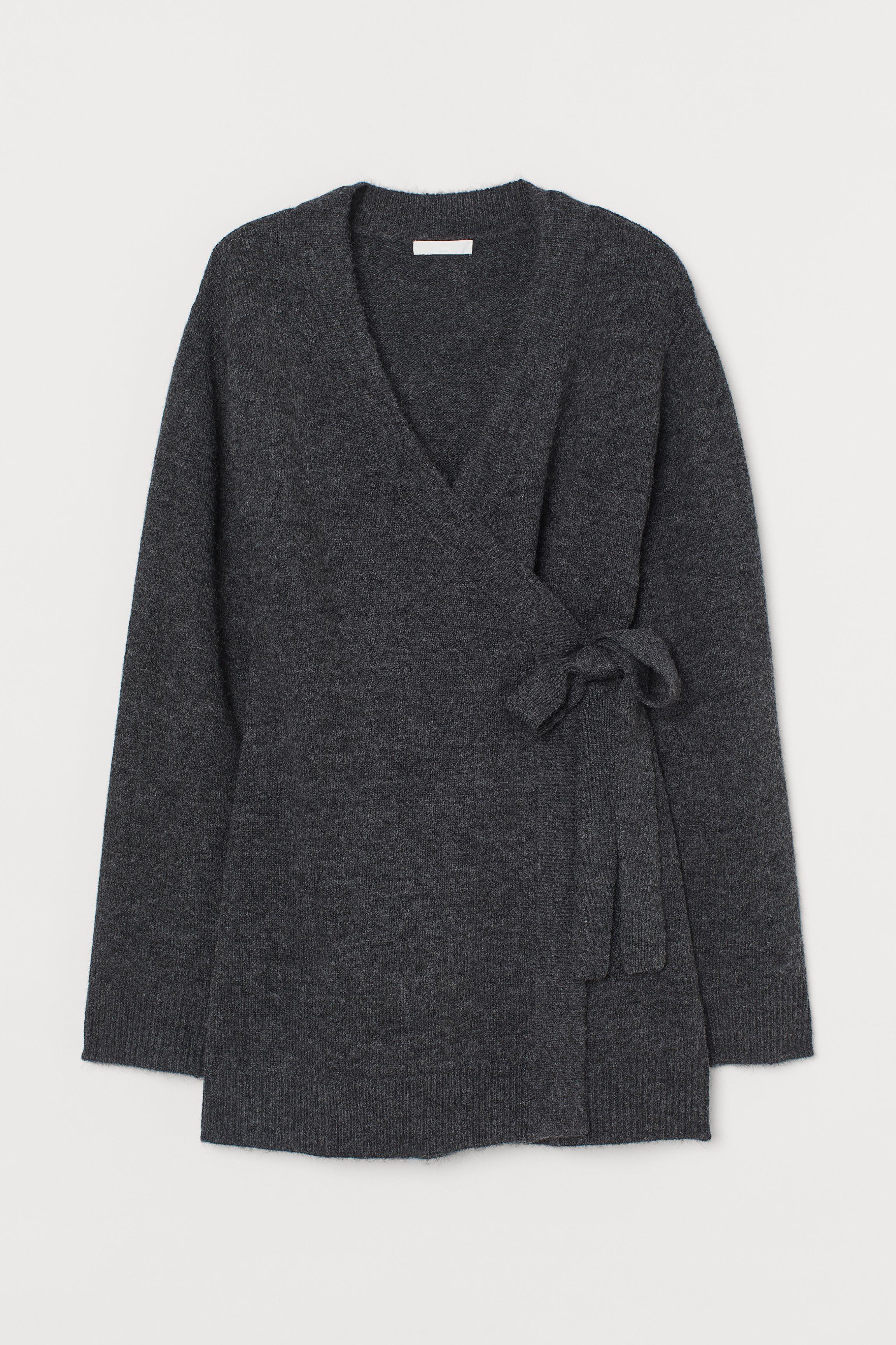 H&M Wool Mama Wrap-front Cardigan in Dark Gray Melange (Gray) - Lyst