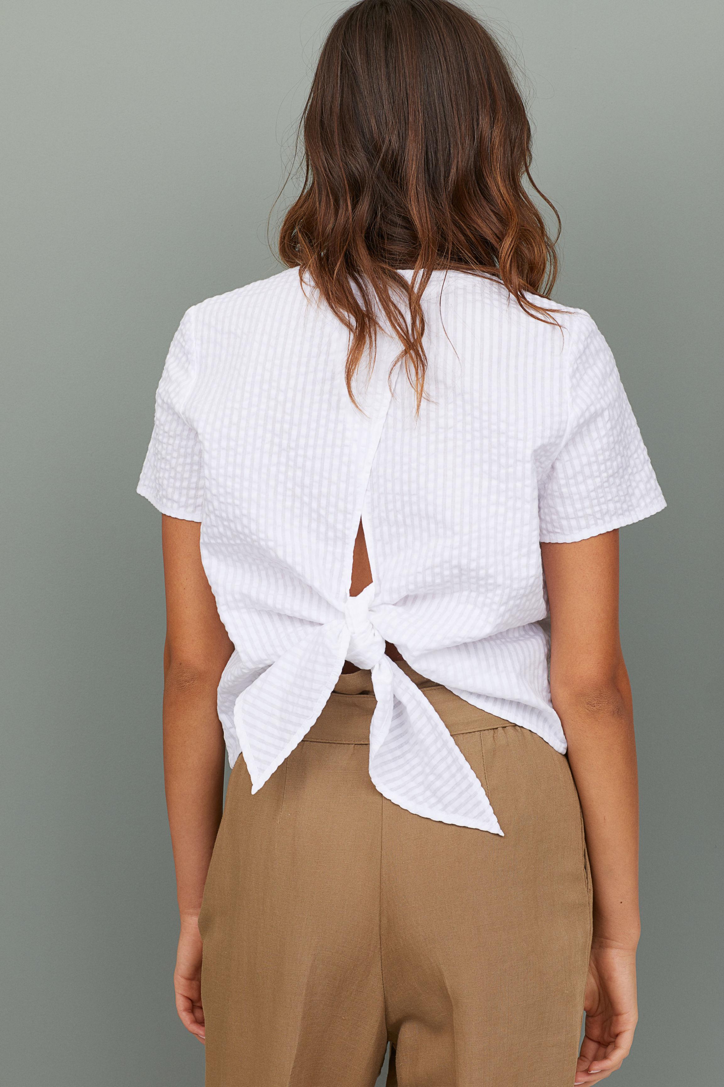 H&M Cotton Seersucker Blouse in White Lyst