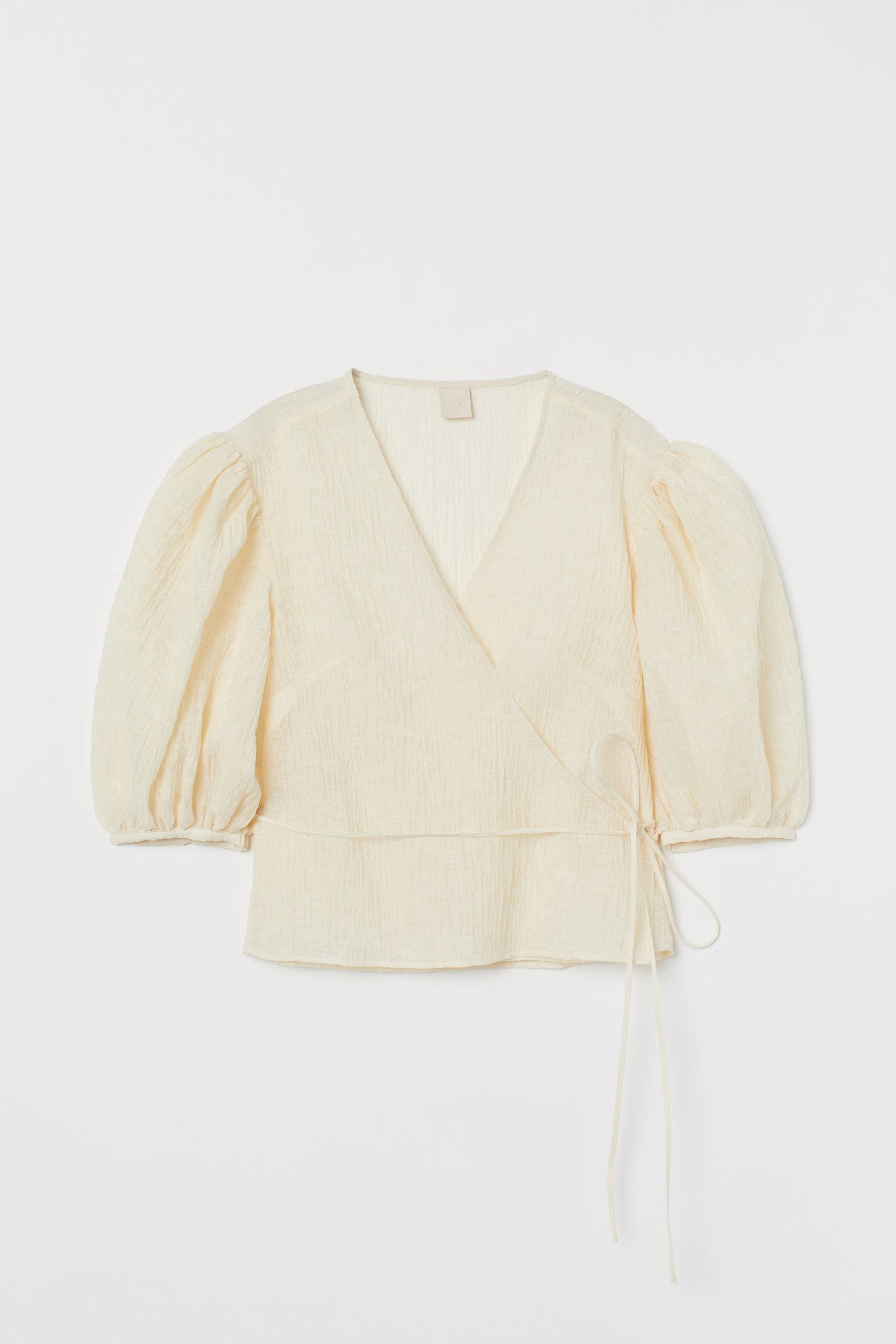 H&M Crinkled Wrapover Blouse in White - Lyst