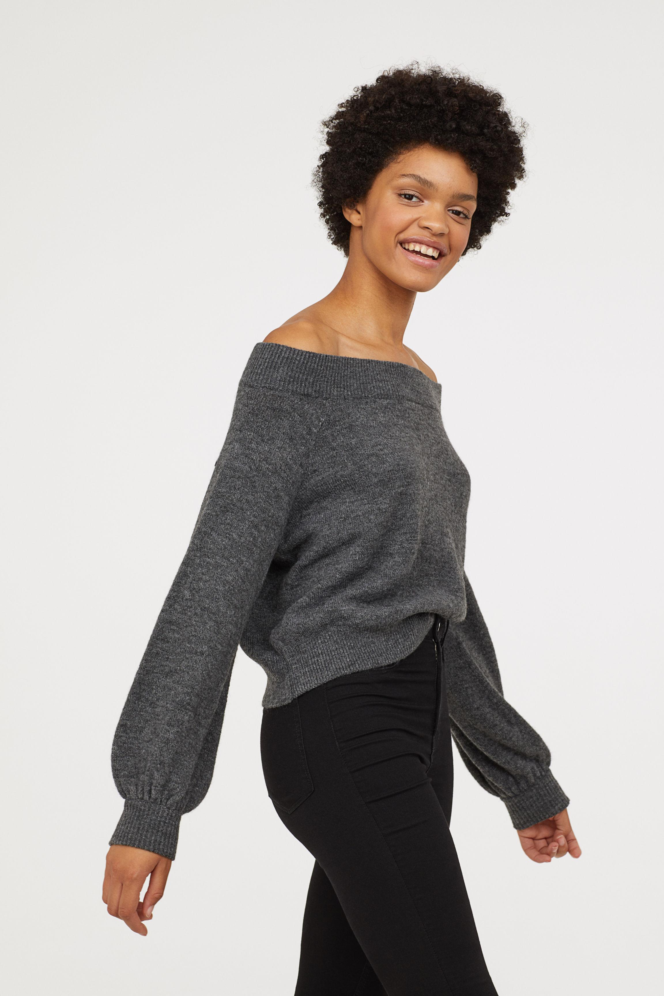H&M Off-the-shoulder Sweater in Gray | Lyst