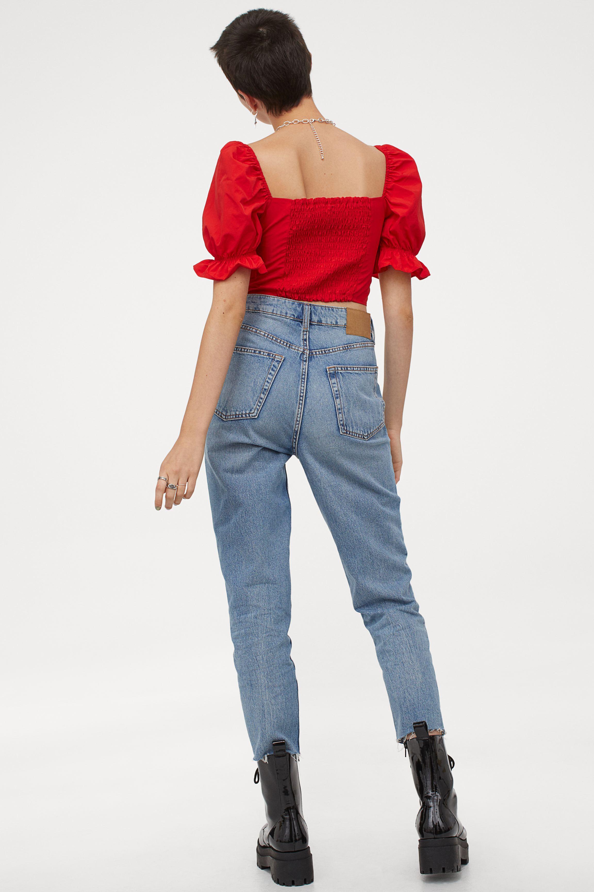 red puff sleeve crop top