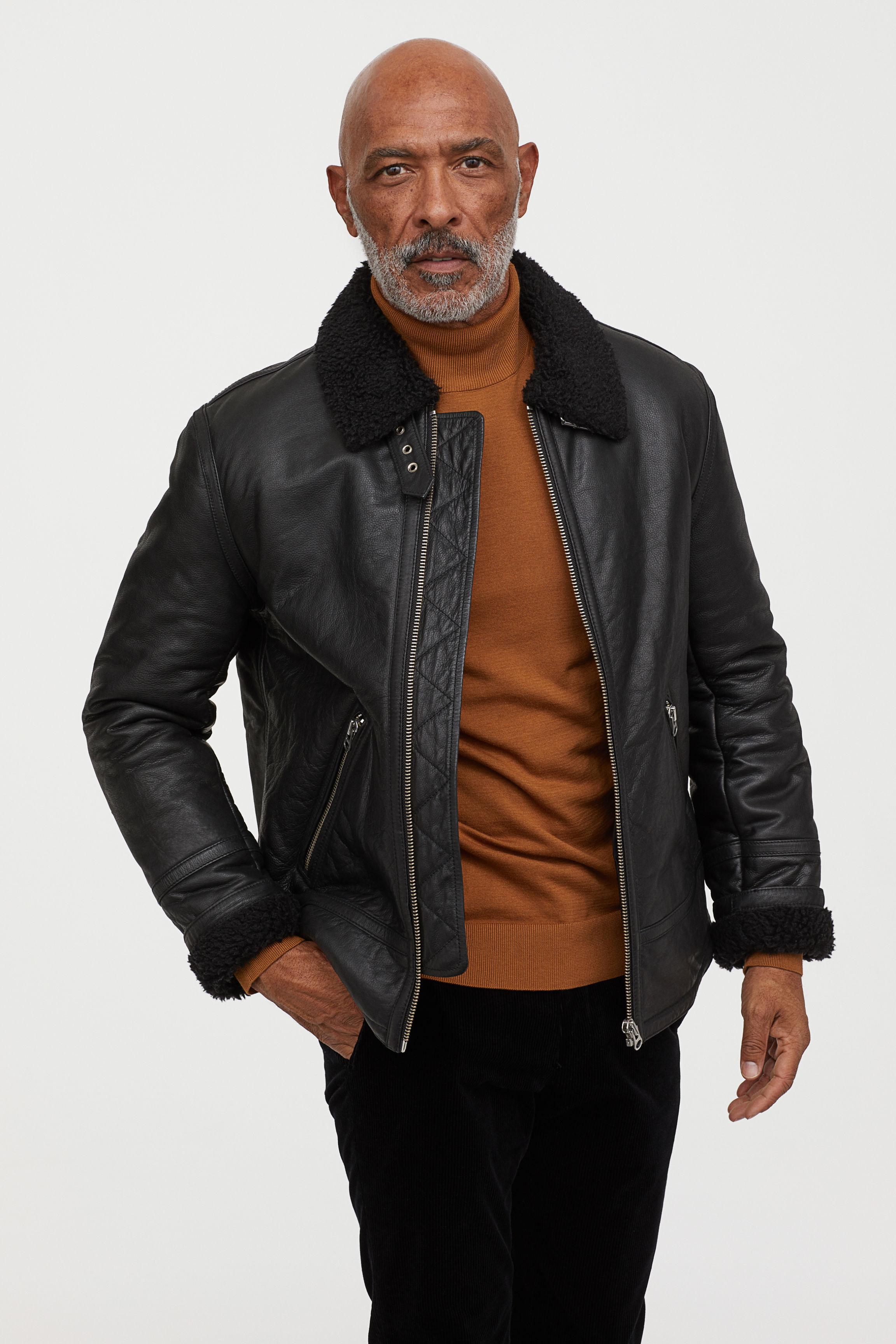 H&M Pile-lined Leather Jacket in Black for Men - Lyst
