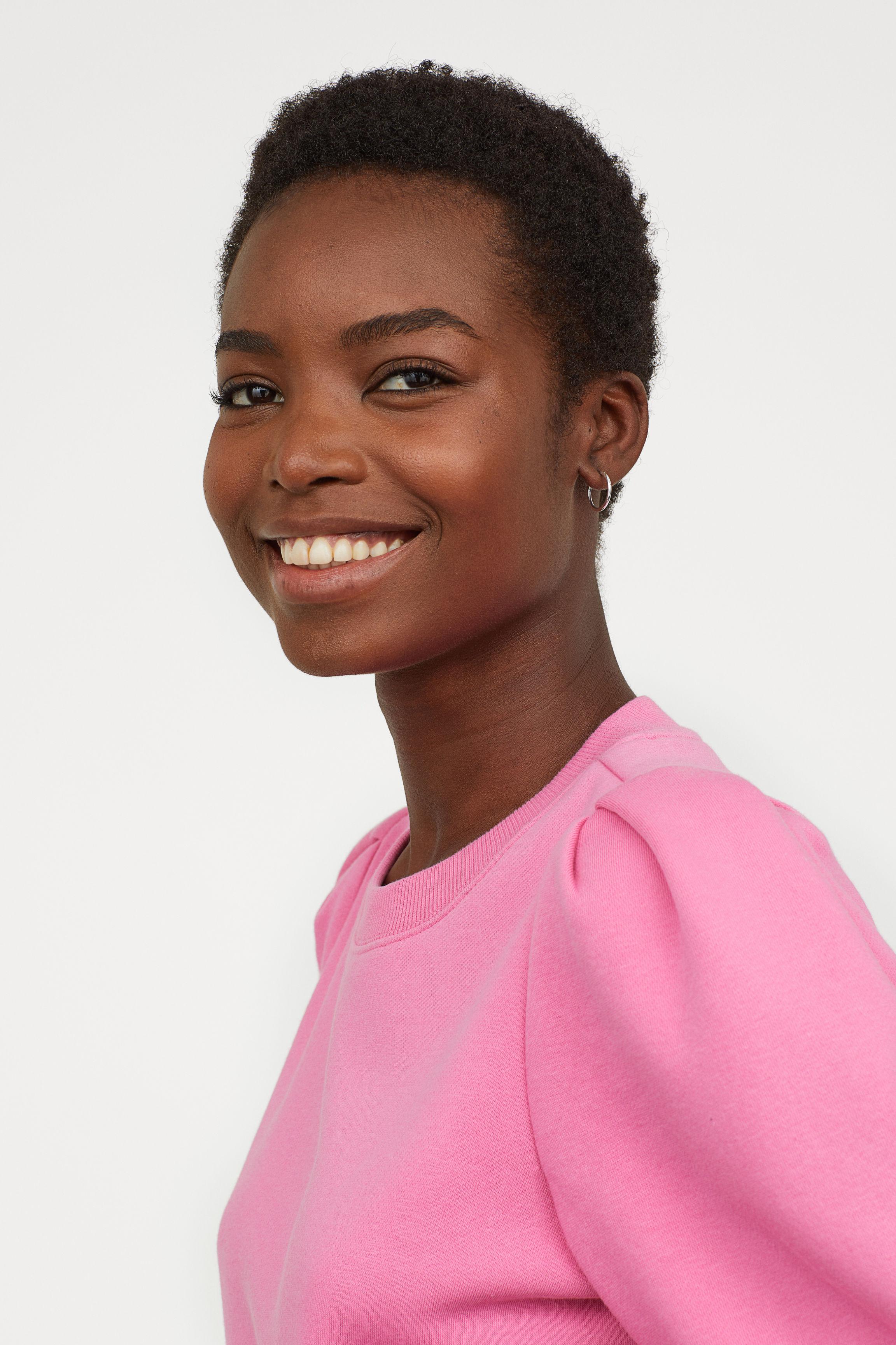 pink puff sleeve sweatshirt