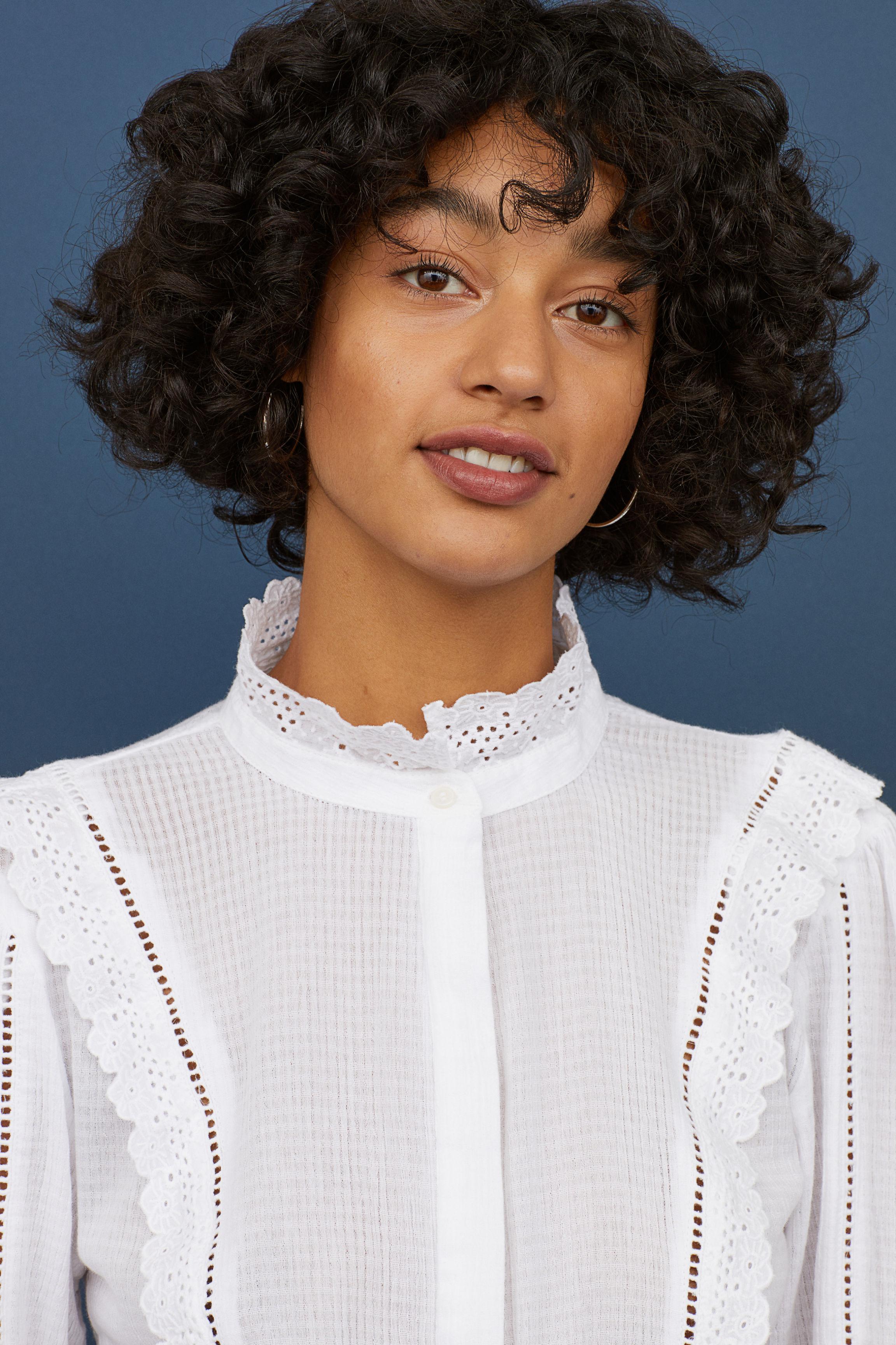 H&M Lace-embroidered Blouse in White - Lyst
