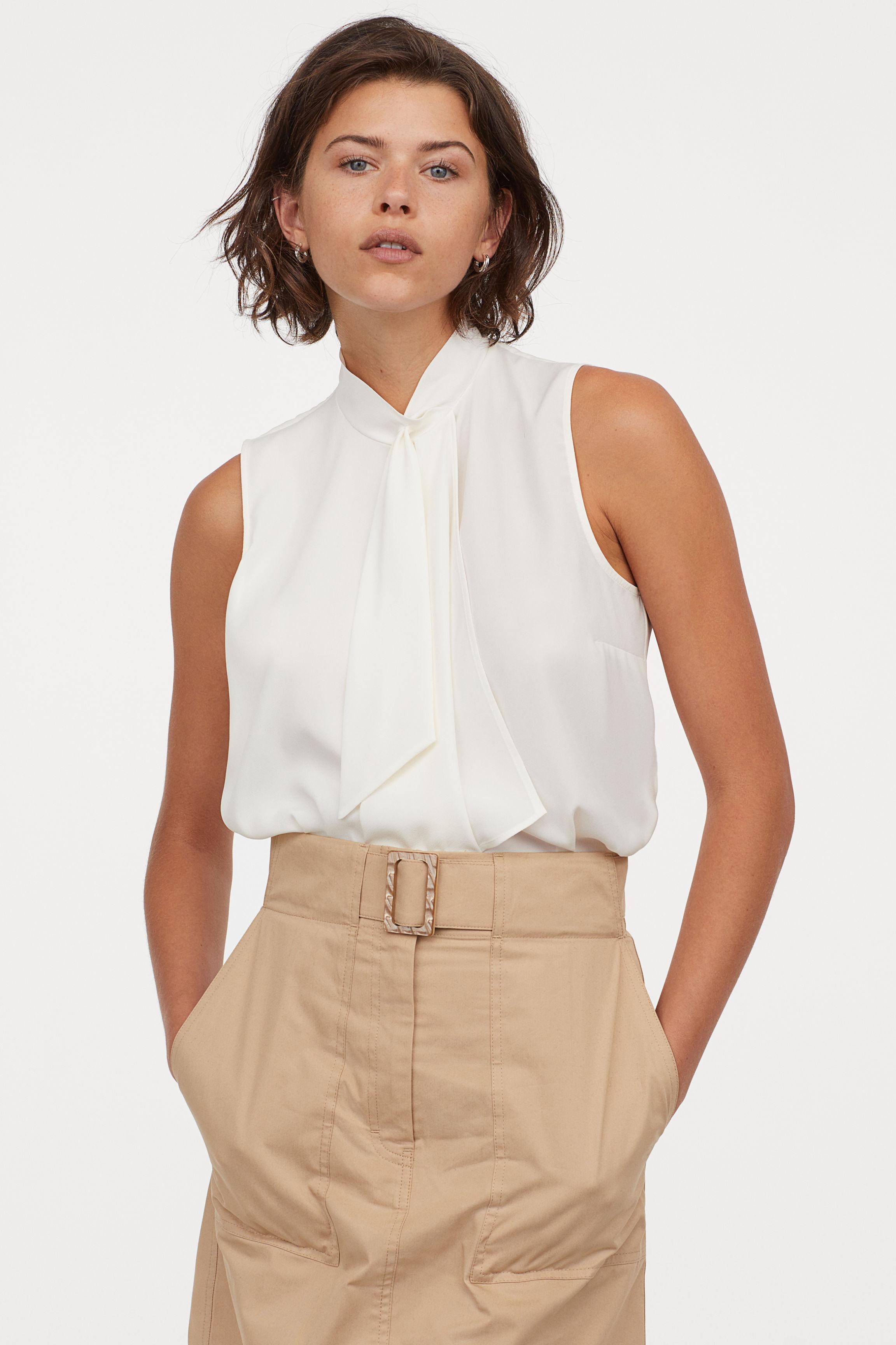 H&M Sleeveless Wrapover Blouse in White - Lyst