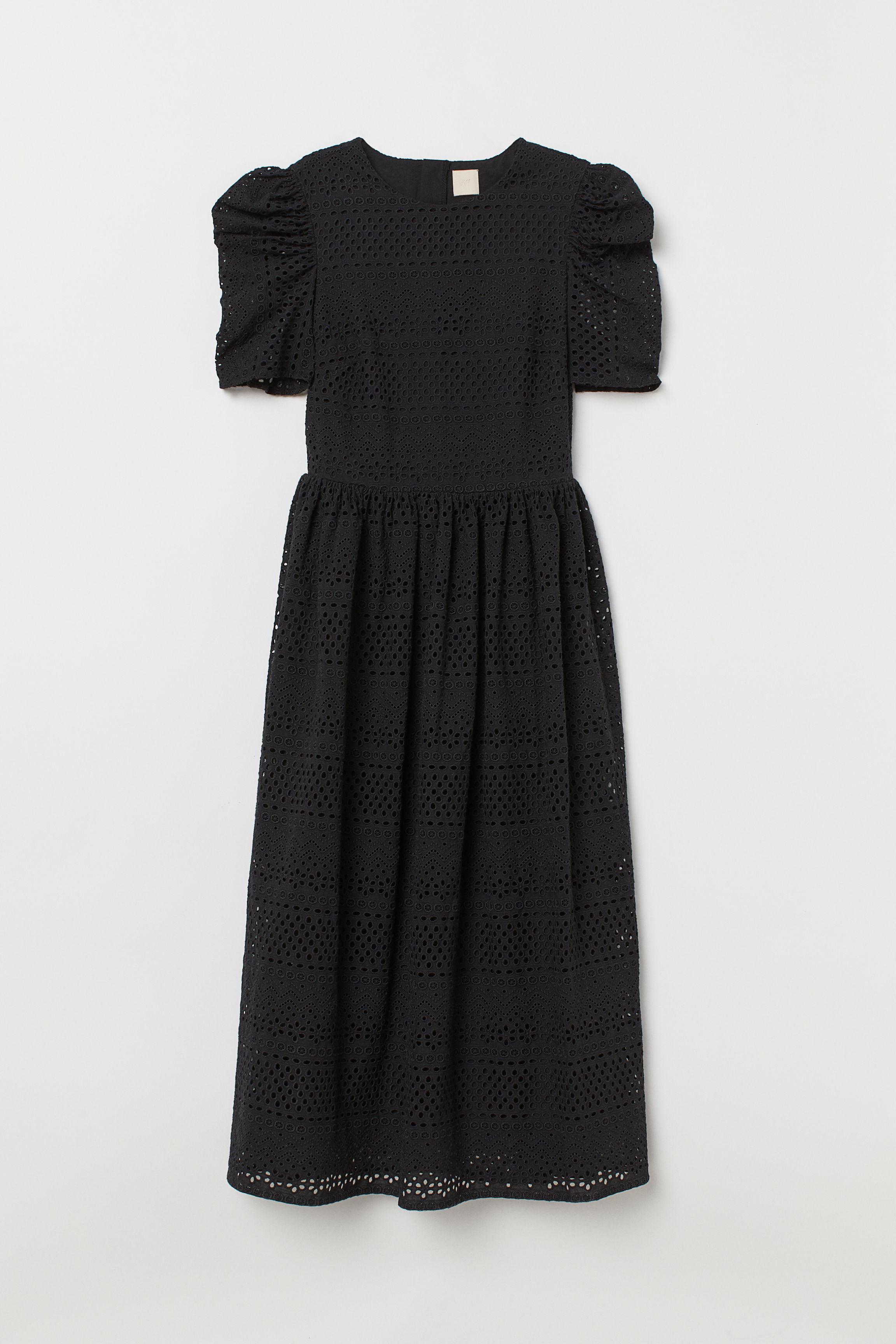 H&M Puff-sleeved Dress in Black | Lyst