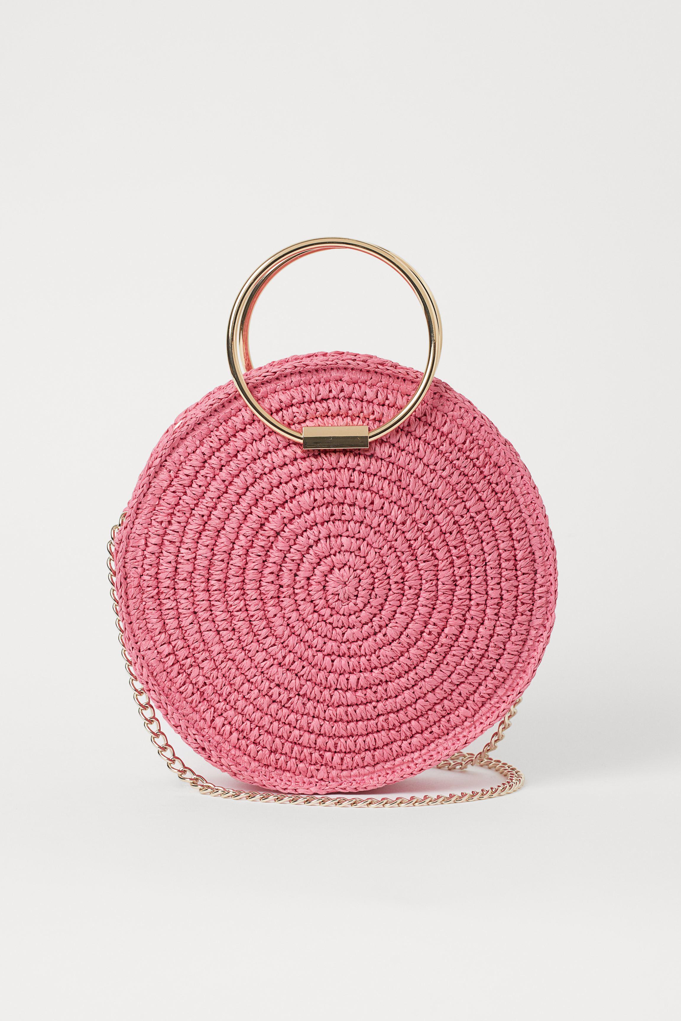 H&M Round Straw Shoulder Bag in Pink - Lyst