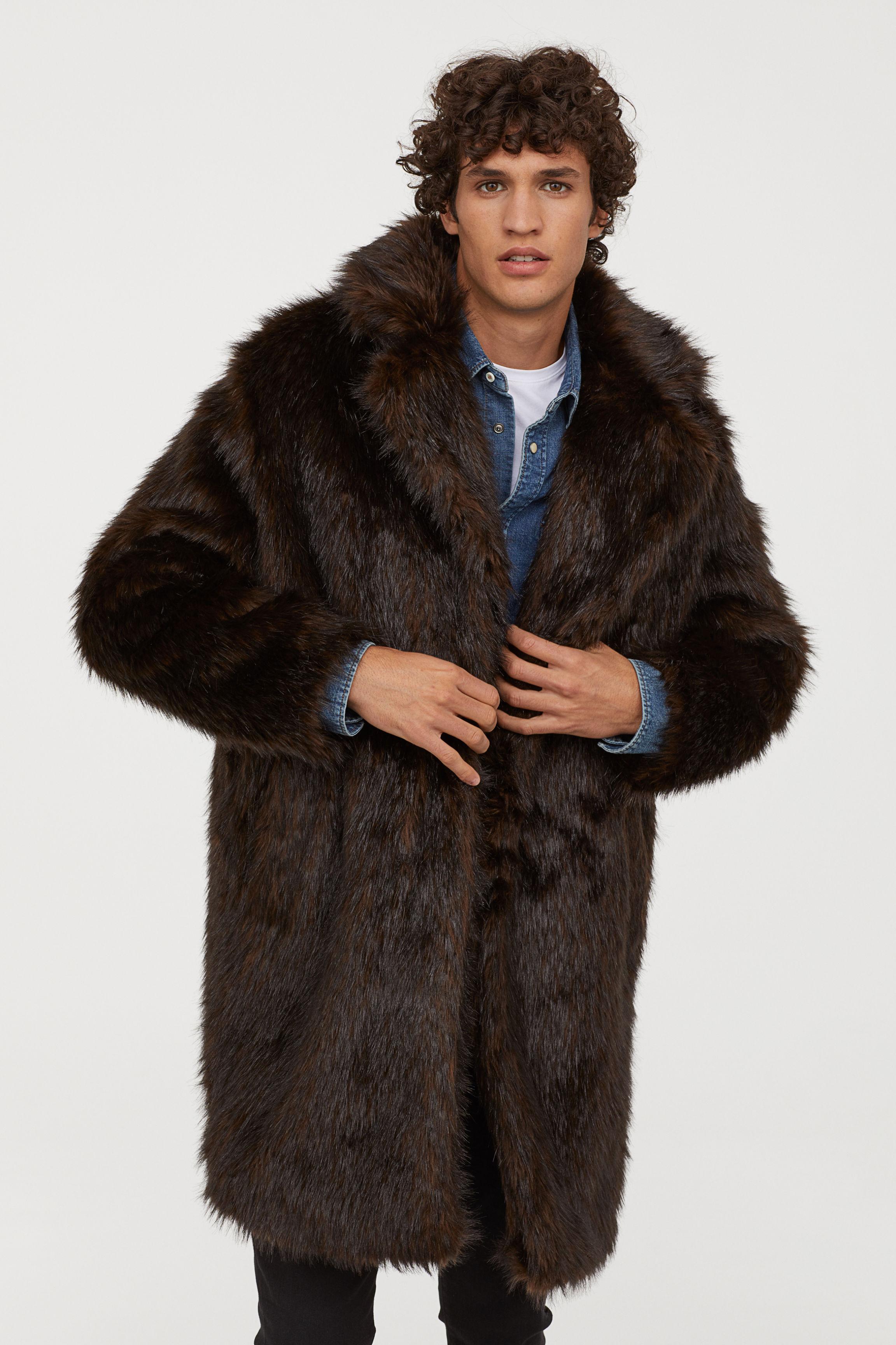 H&M Faux Fur Coat in Brown for Men | Lyst