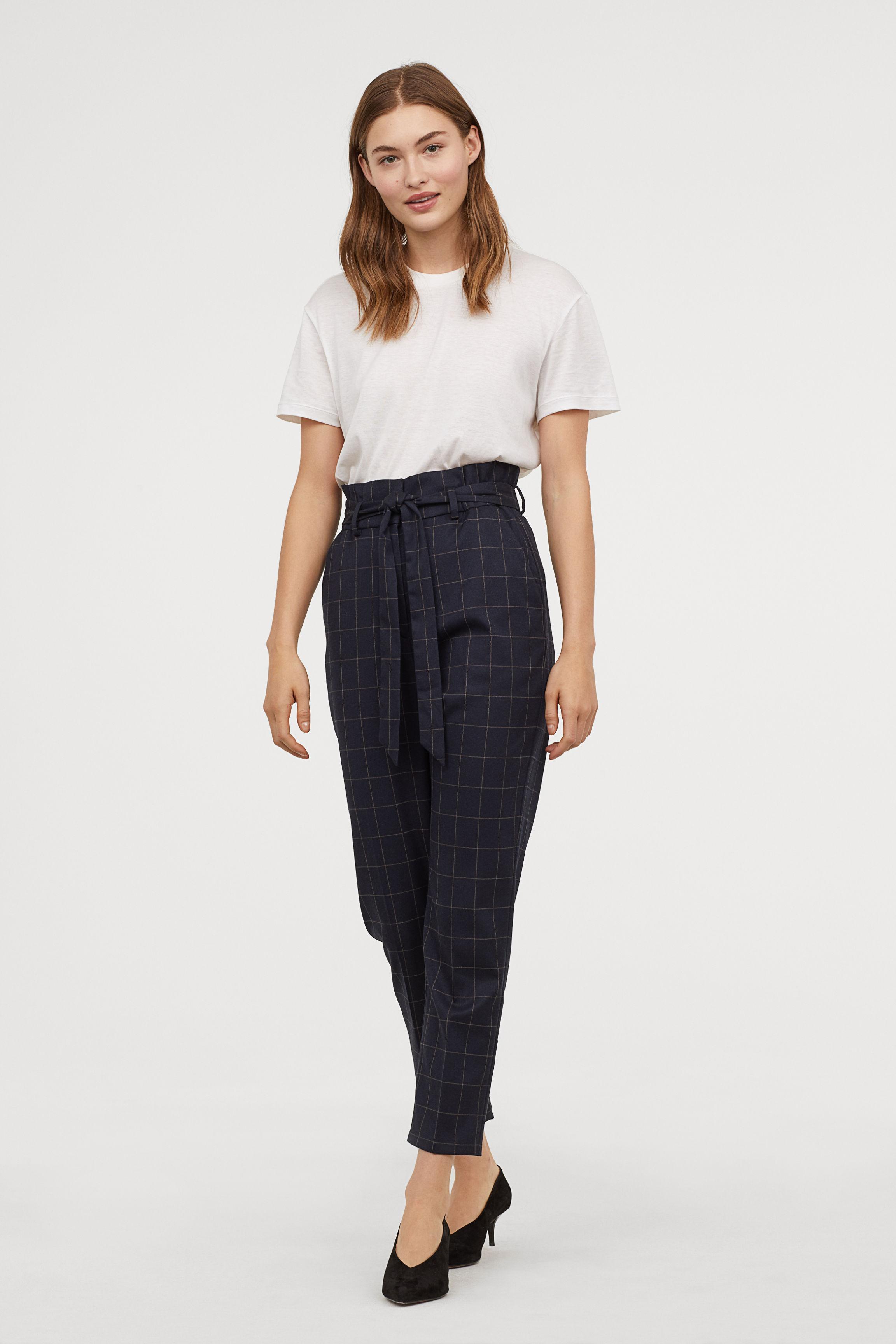 H&M Synthetic Paper-bag Pants in Dark Blue/Checked (Blue) | Lyst