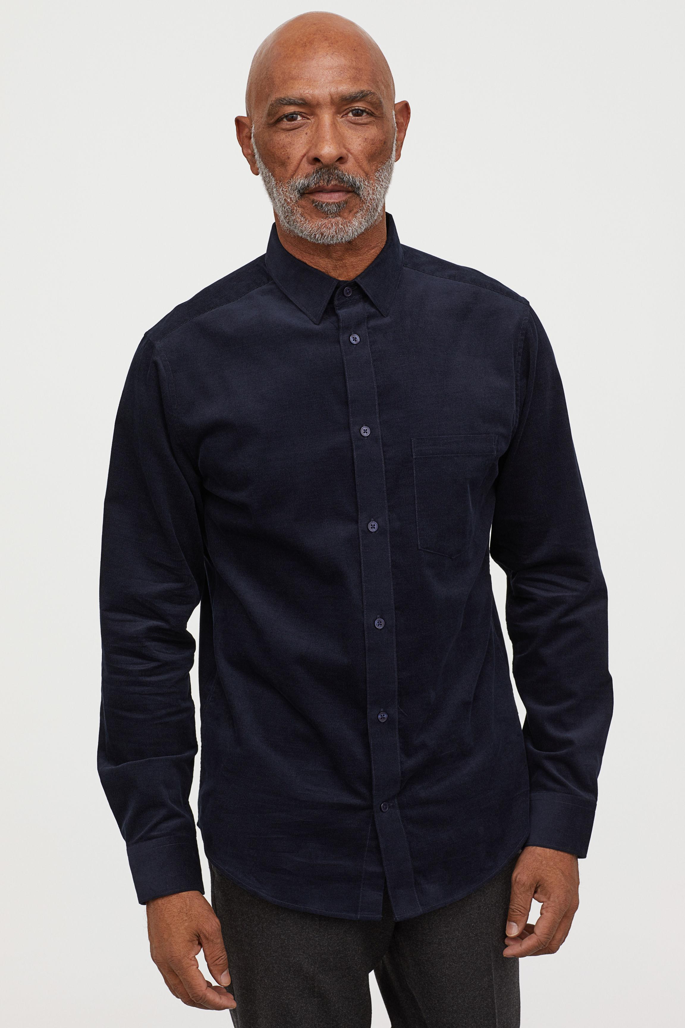 H&M Regular Fit Corduroy Shirt in Dark Blue (Blue) for Men - Lyst