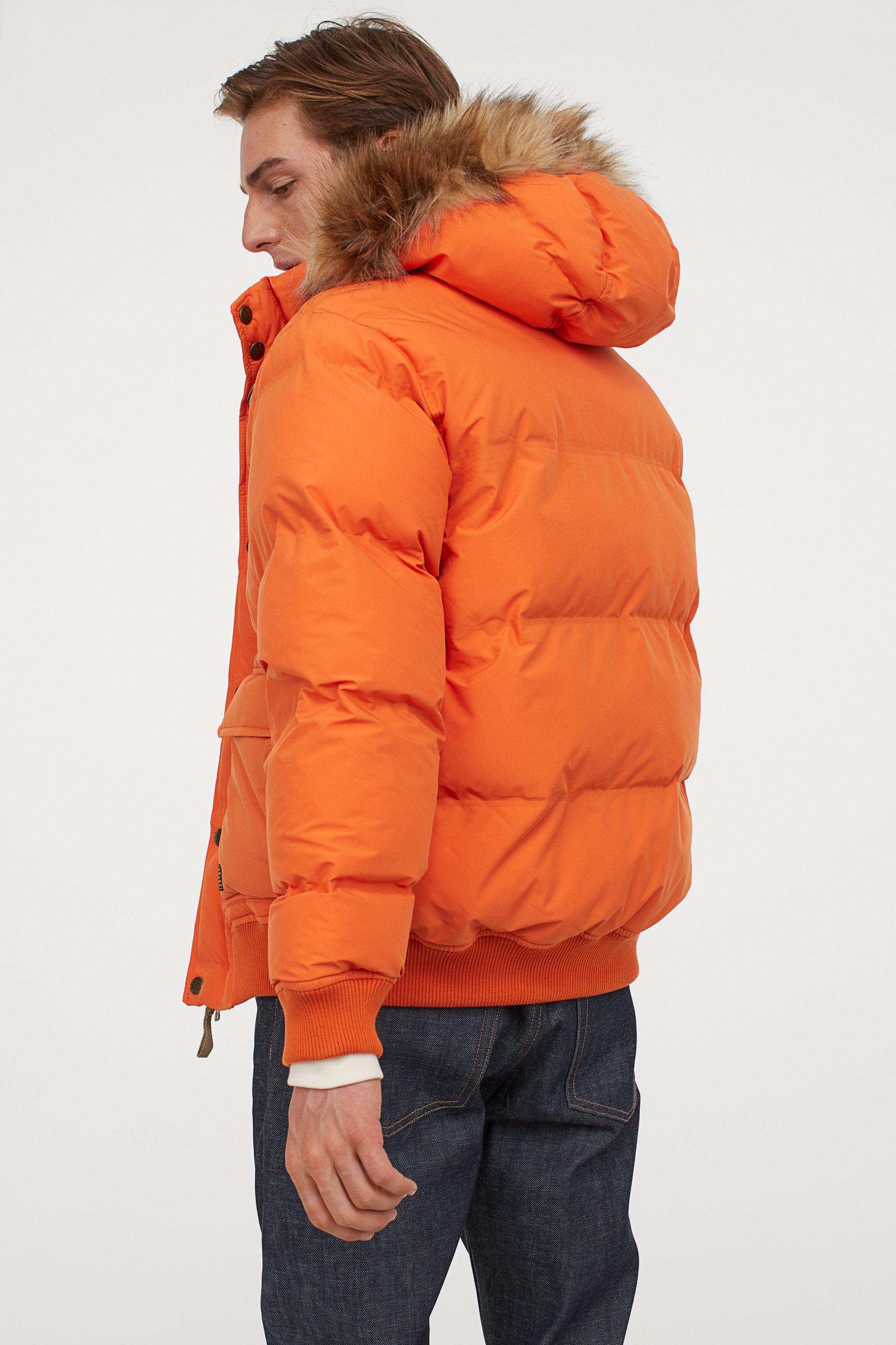 H&M Hooded Puffer Jacket in Orange for Men | Lyst