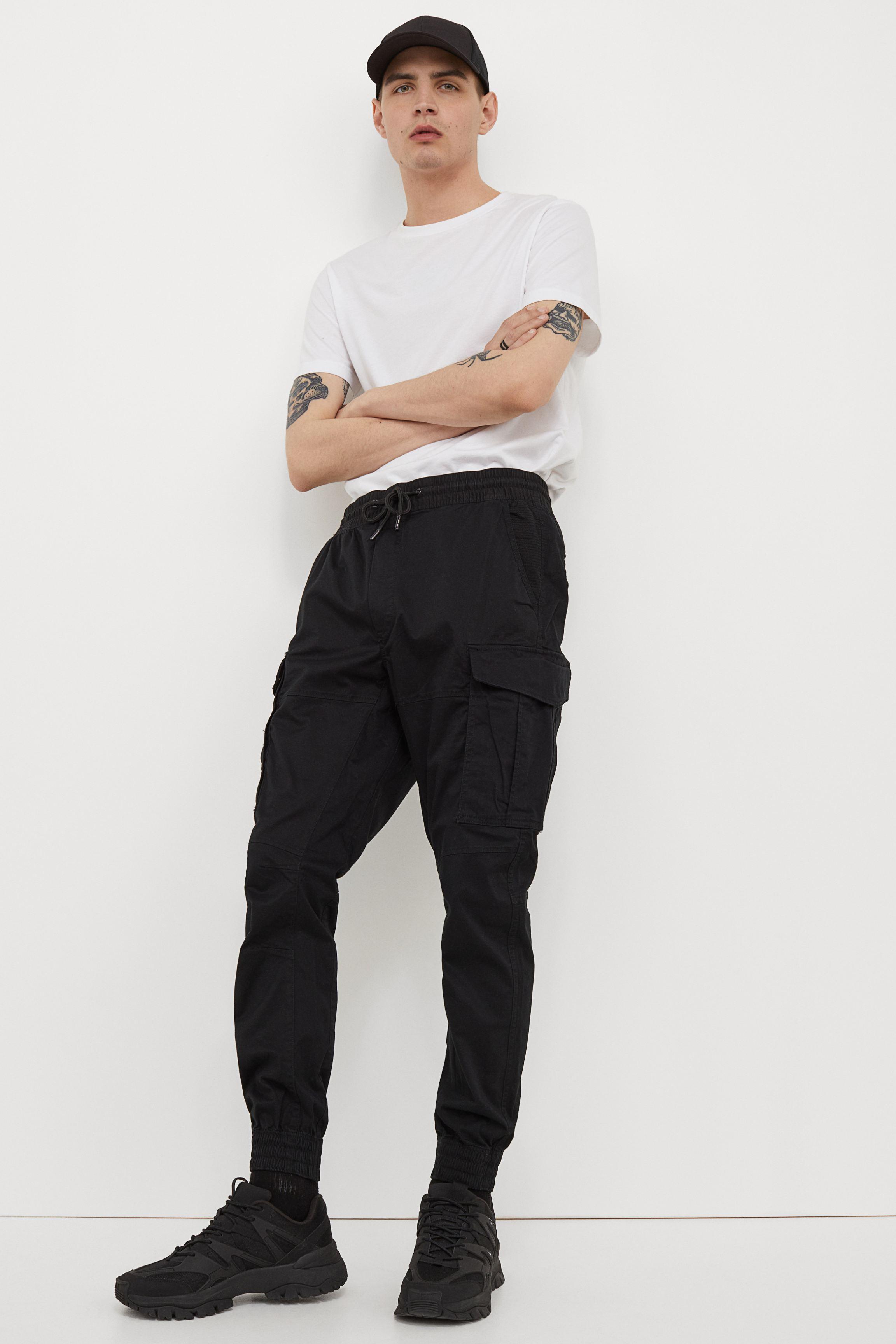 H\u0026M Cotton Cargo joggers in Black for 