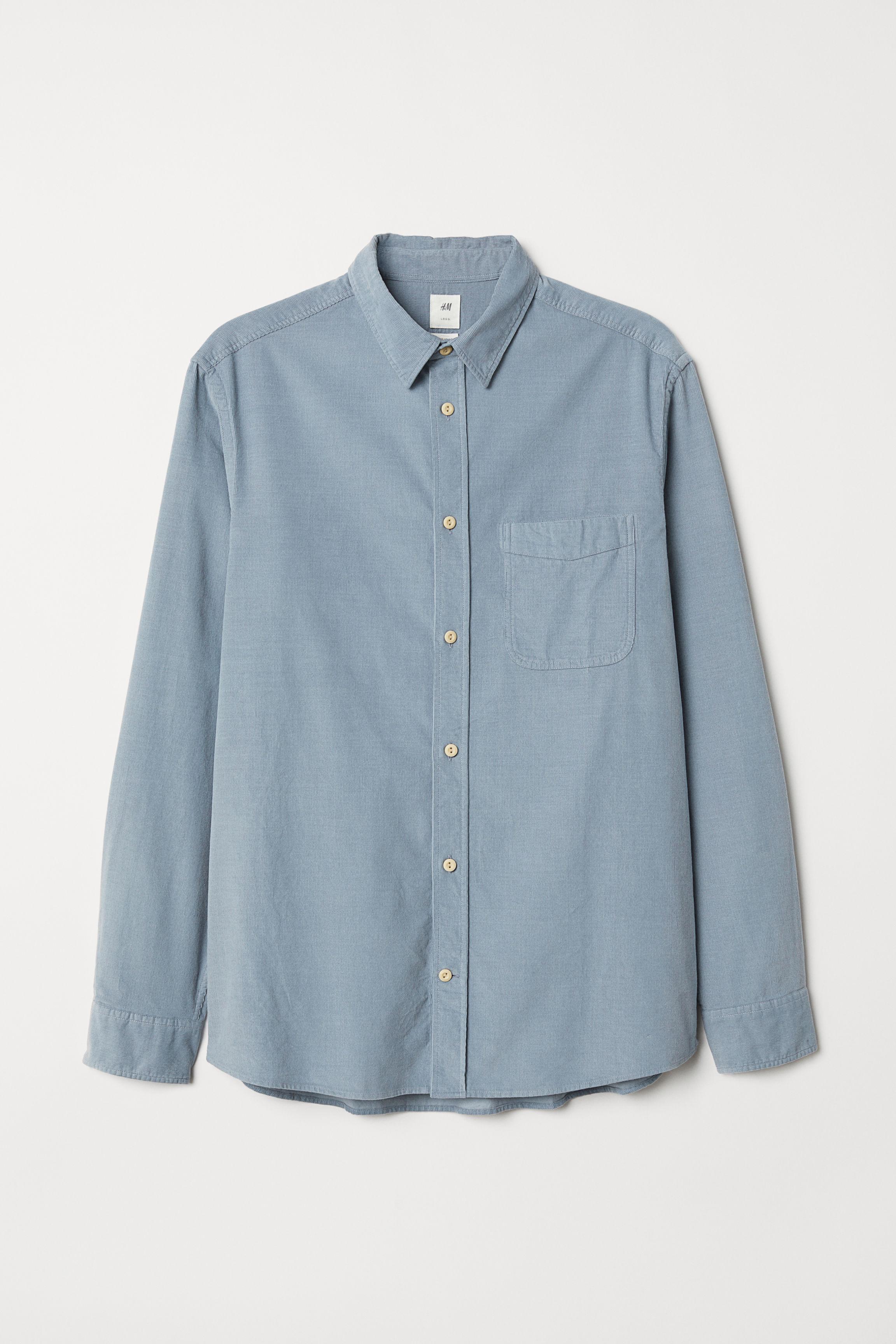 H&M Regular Fit Corduroy Shirt in Light Dusky Blue (Blue ...