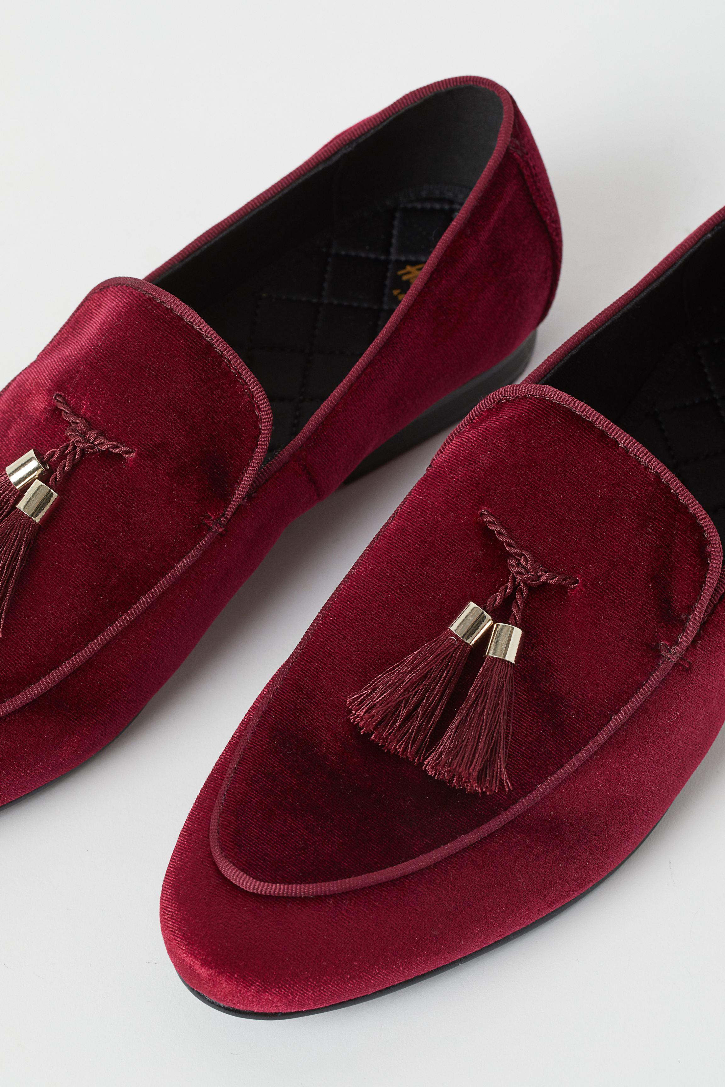 H&M Velvet Loafers in Red for Men | Lyst