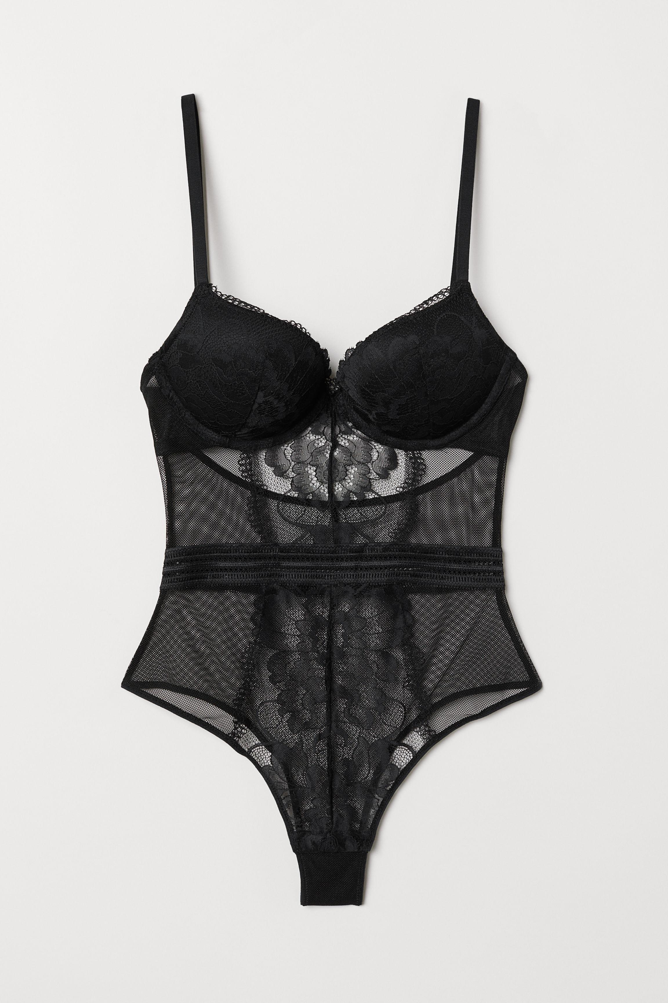 H&M Lace Super Push-up Body in Black | Lyst