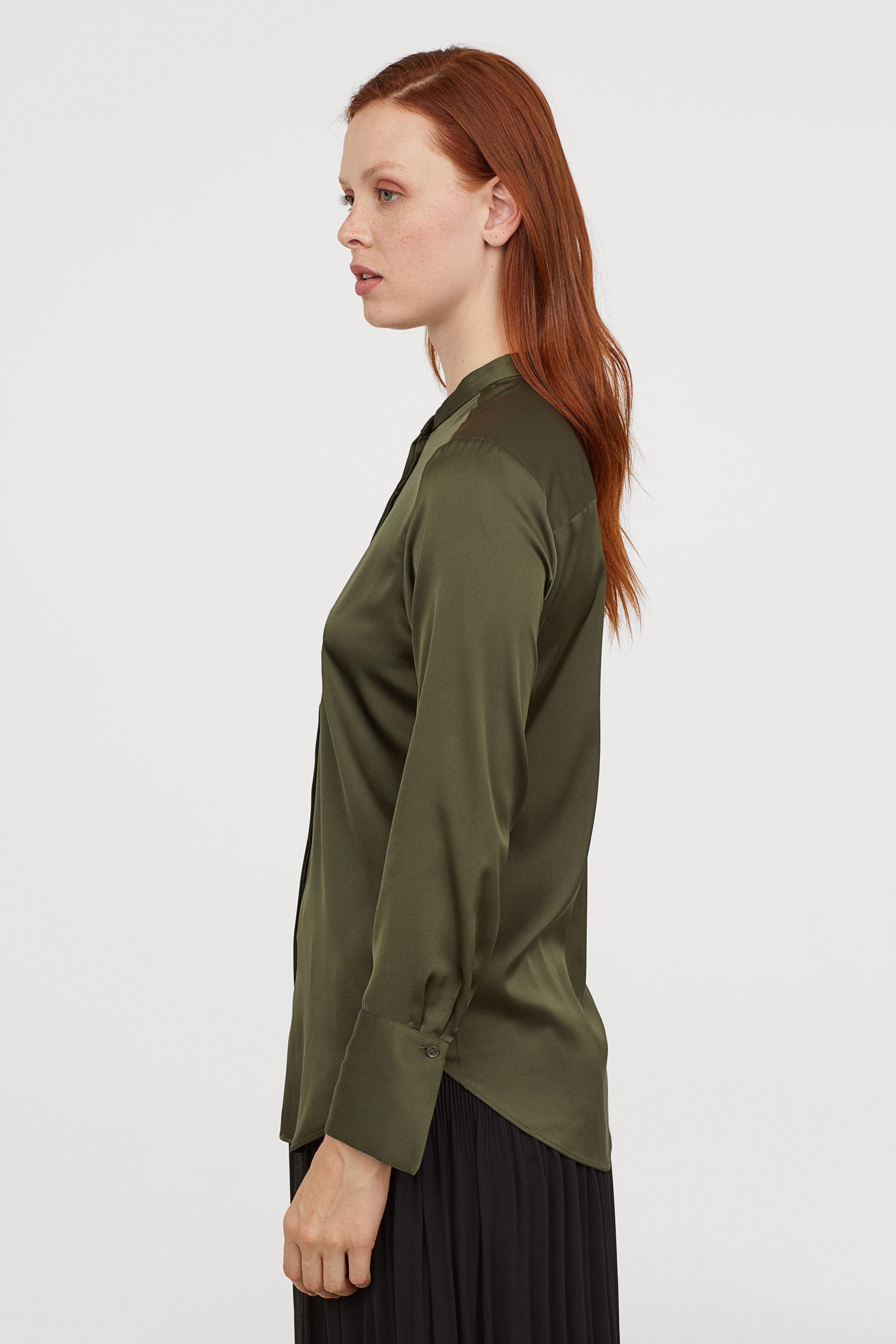 H&M Satin Blouse in Green | Lyst