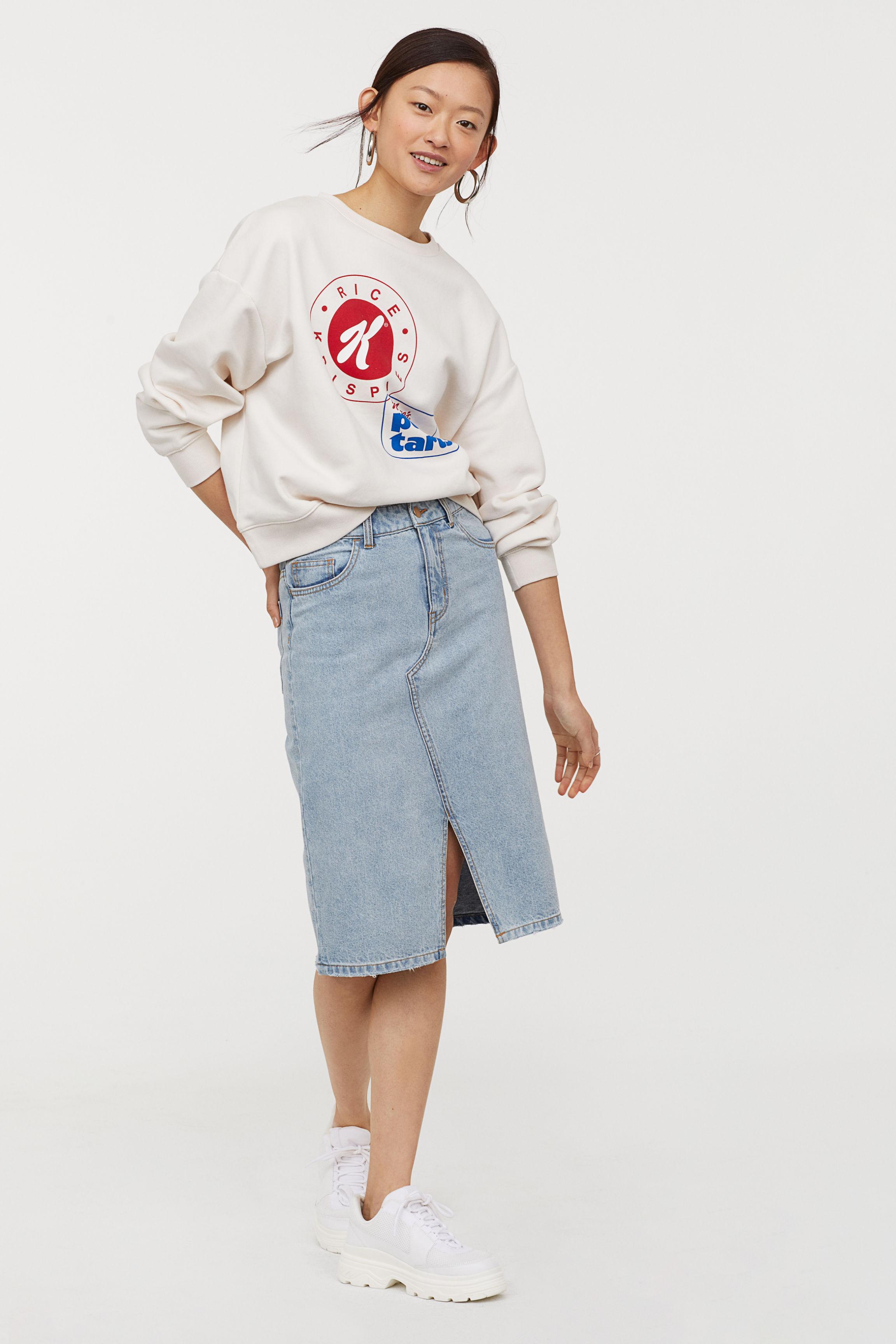 knee length denim skirt h&m