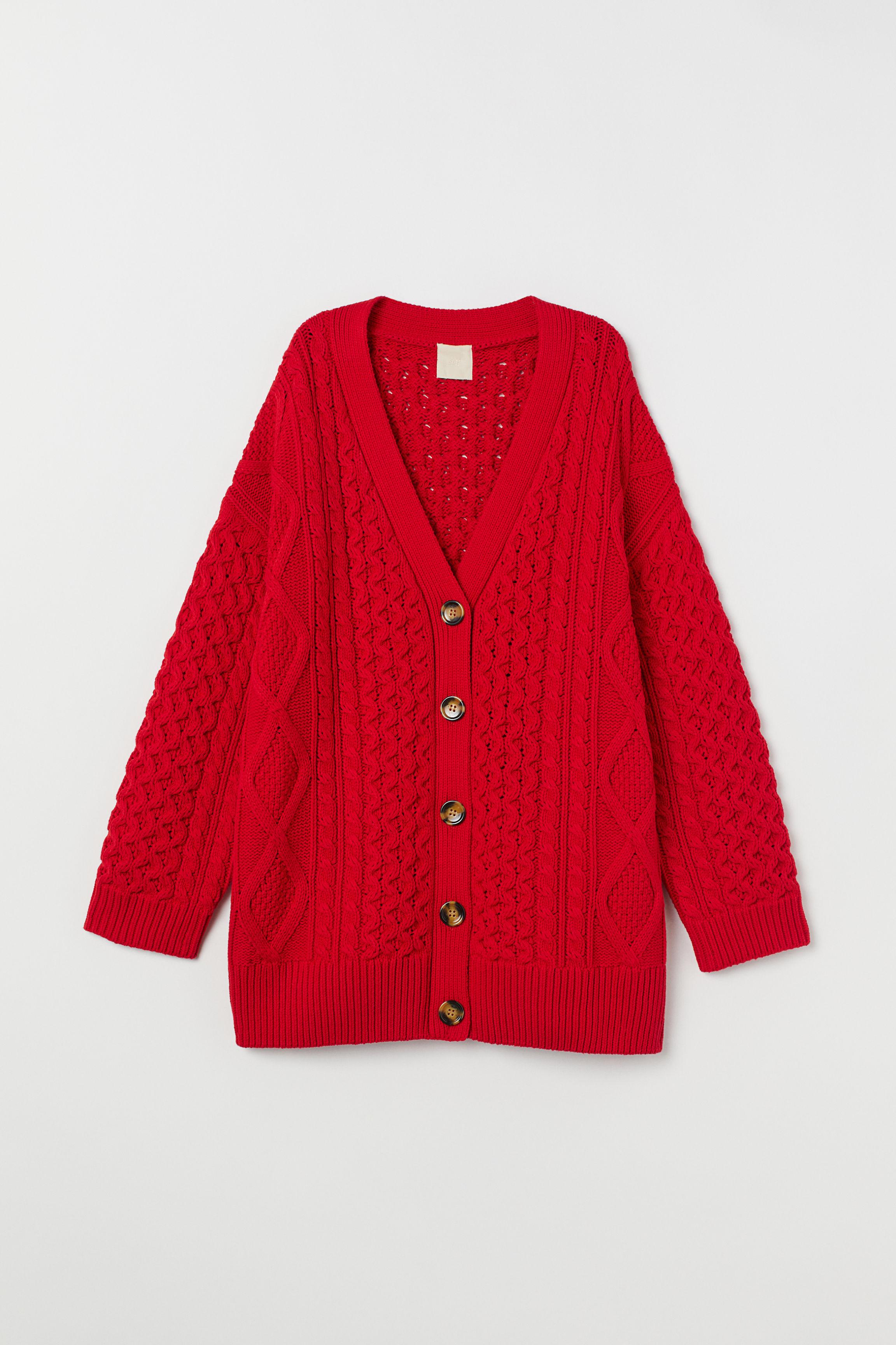H&M Oversized Cable-knit Cardigan in Red - Lyst