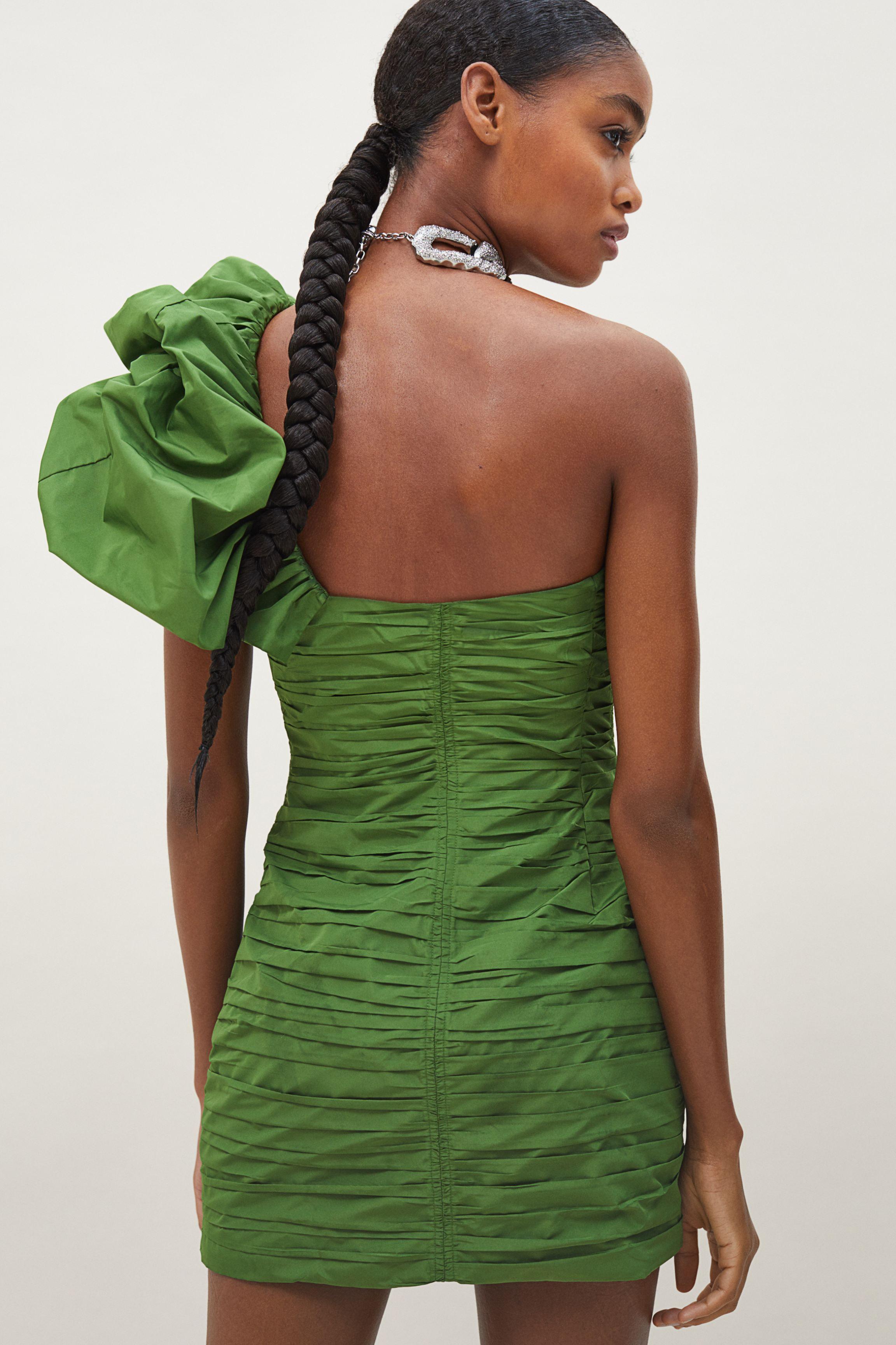 H&M Draped One-shoulder Dress in Green | Lyst