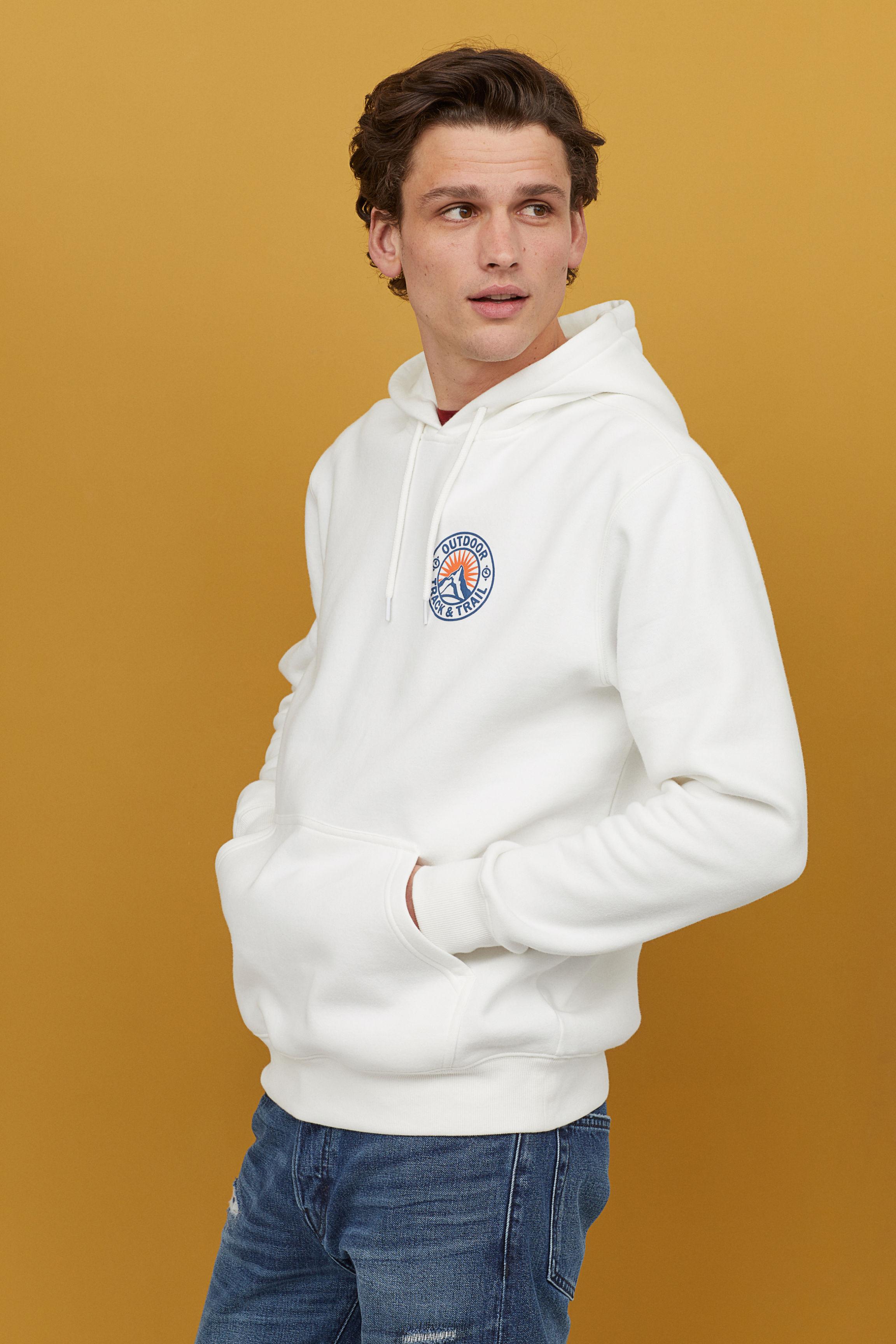 Lyst H  M  Printed Hooded Sweatshirt  in White for Men