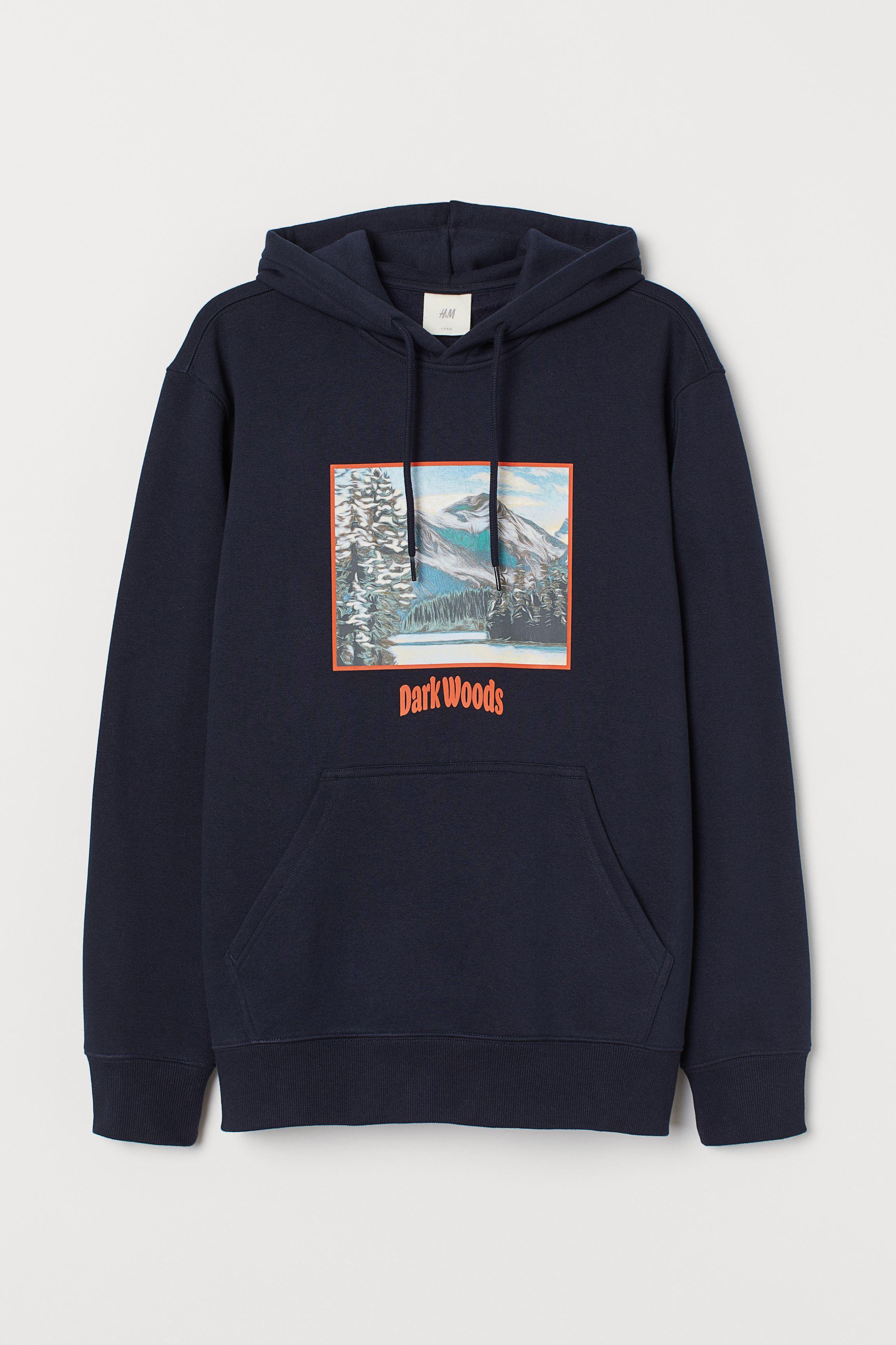 H&M Cotton Printed Hoodie in Blue for Men - Lyst