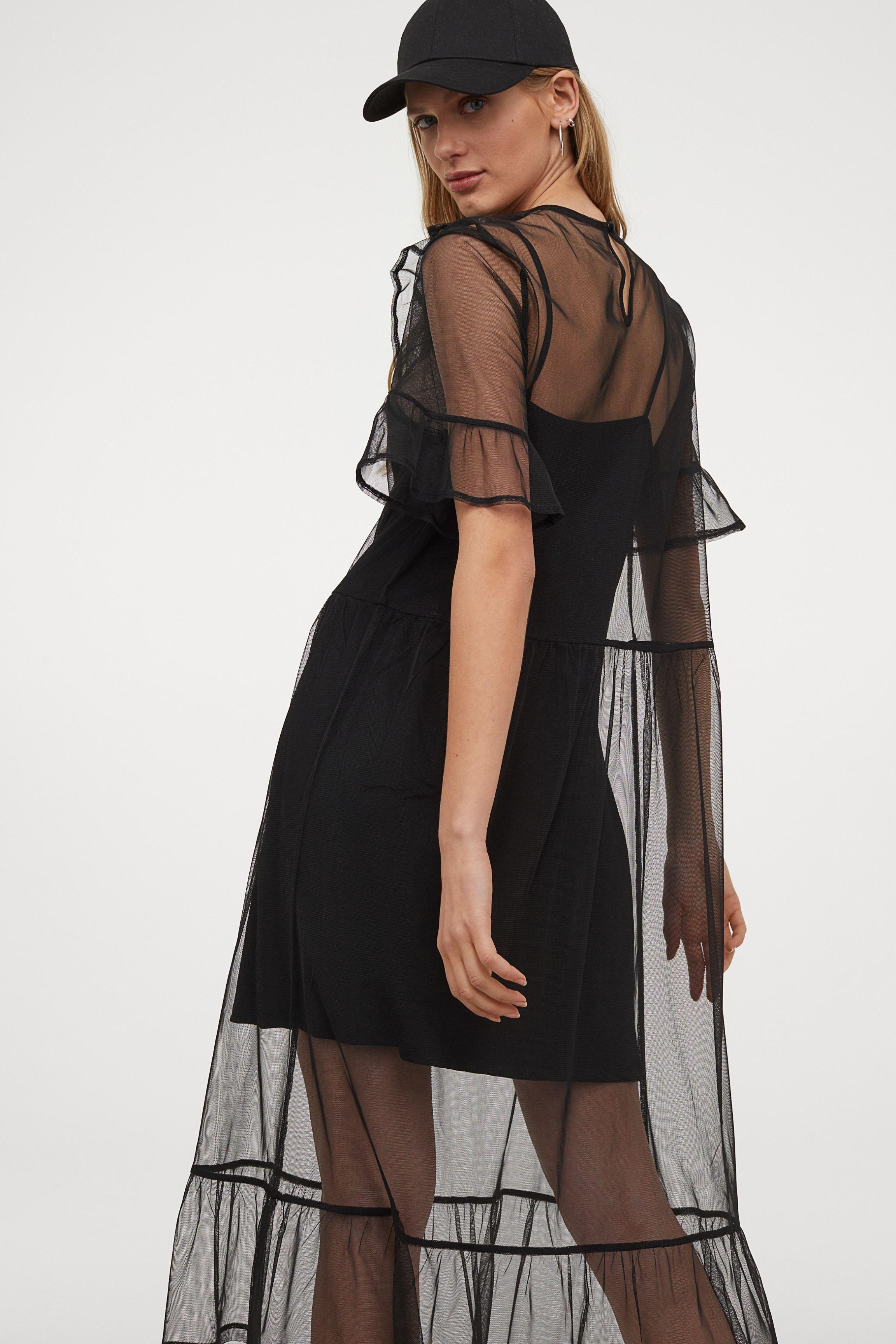 H&M Mesh Dress in Black | Lyst