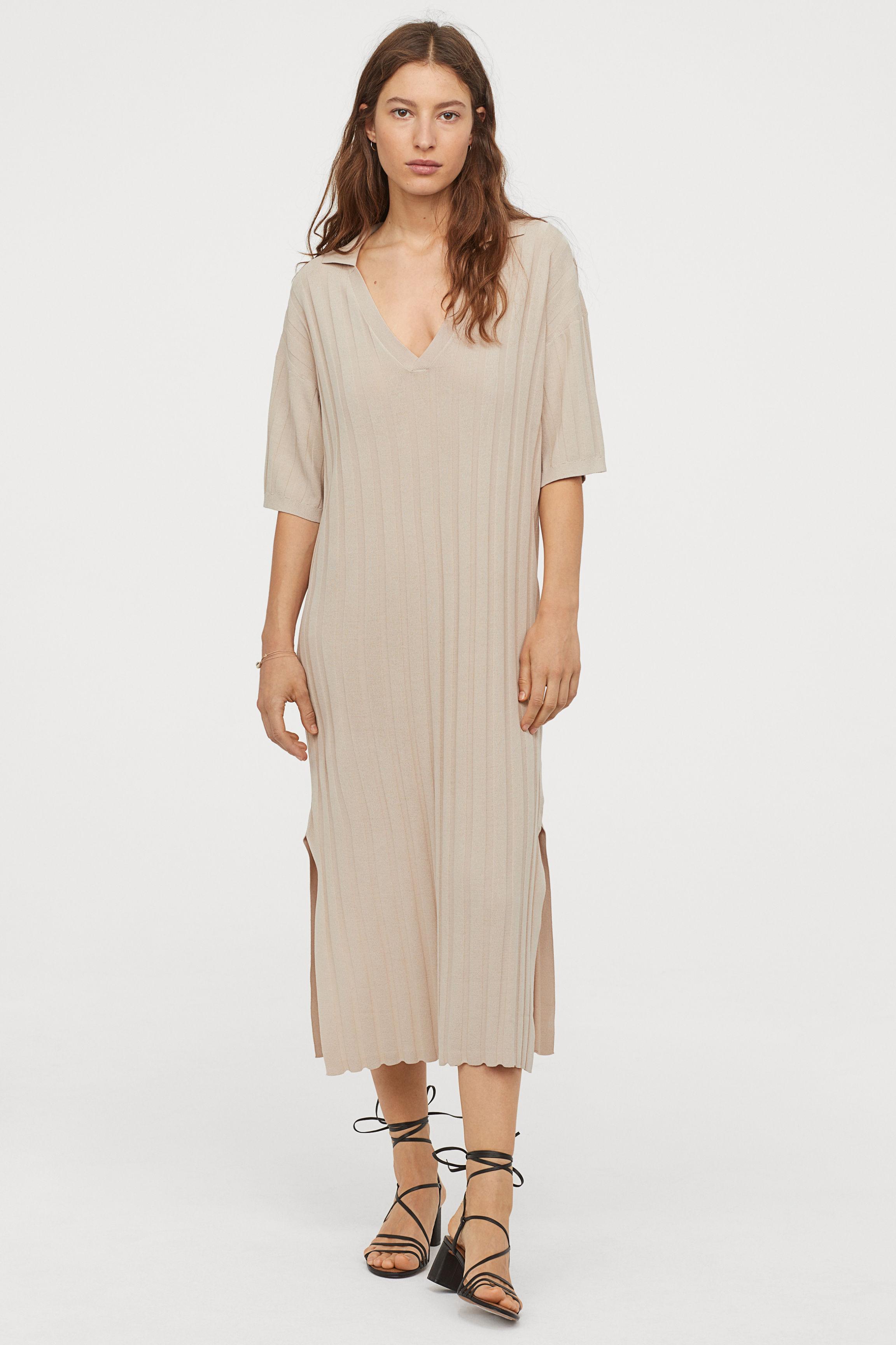 H&M Synthetic Fine-knit Dress in Light Beige (Natural) - Lyst