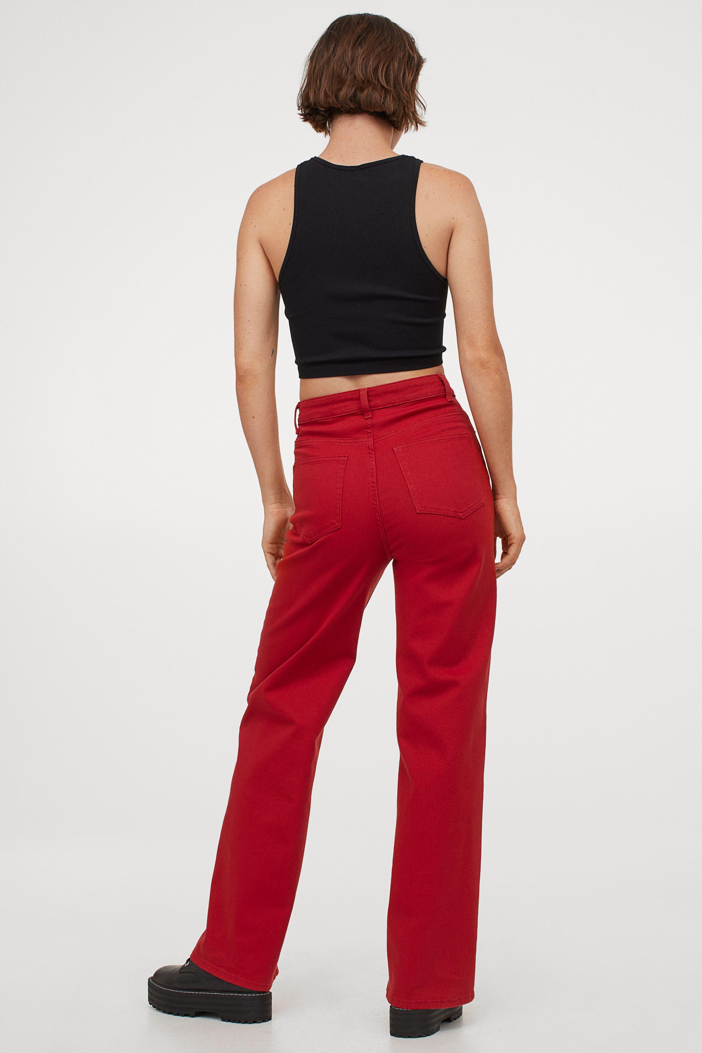 H&M Wide-leg Twill Pants in Red | Lyst