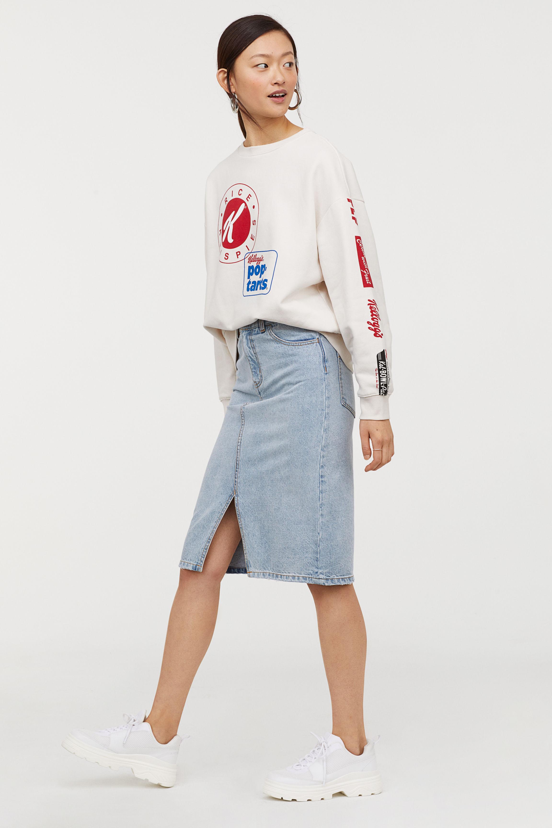 knee length denim skirt h&m