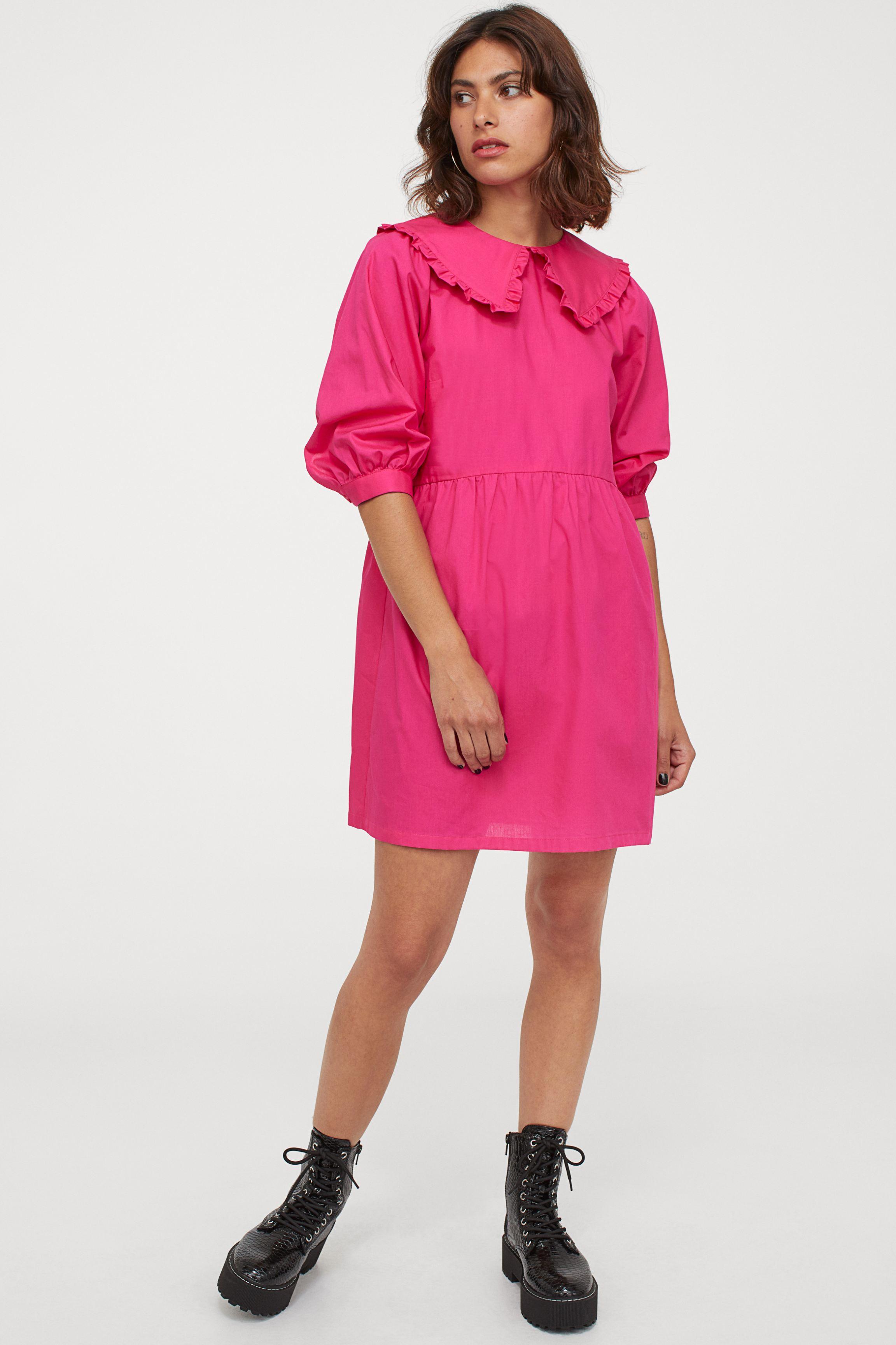 H&M Cotton Collared Poplin Dress in Cerise (Pink) - Lyst