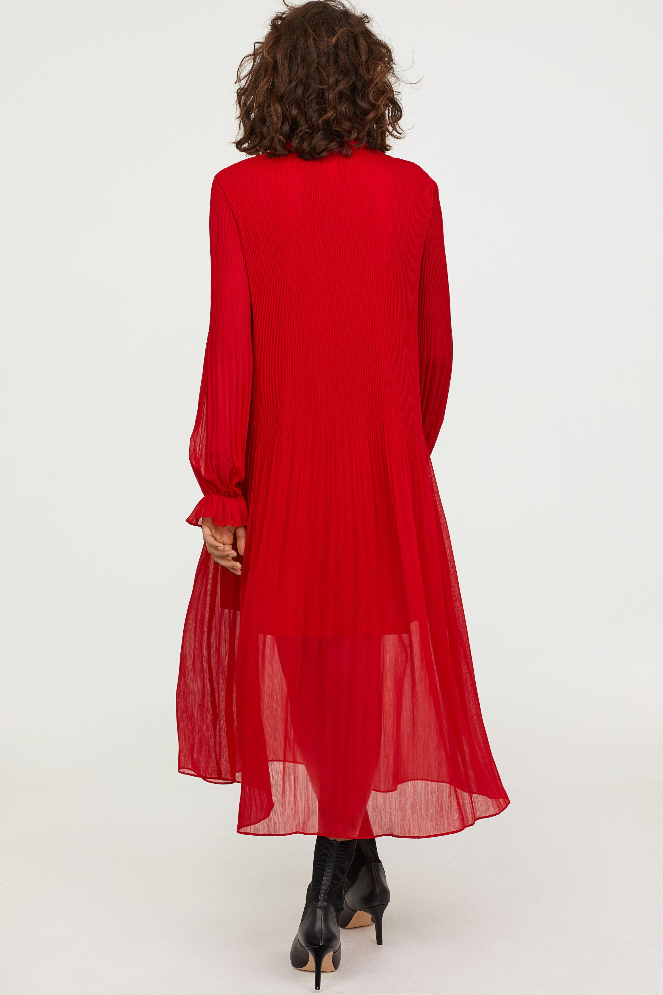 Buy H&m Red Pleated Chiffon Dress | UP TO 53% OFF