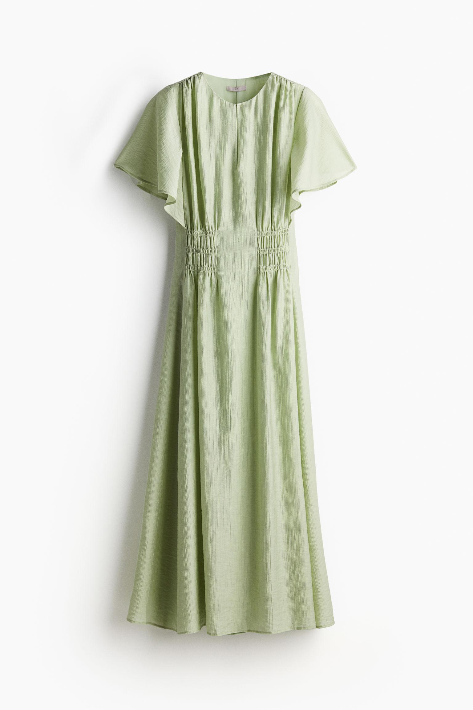 Robe longue à taille smockée H&M en coloris Vert Lyst