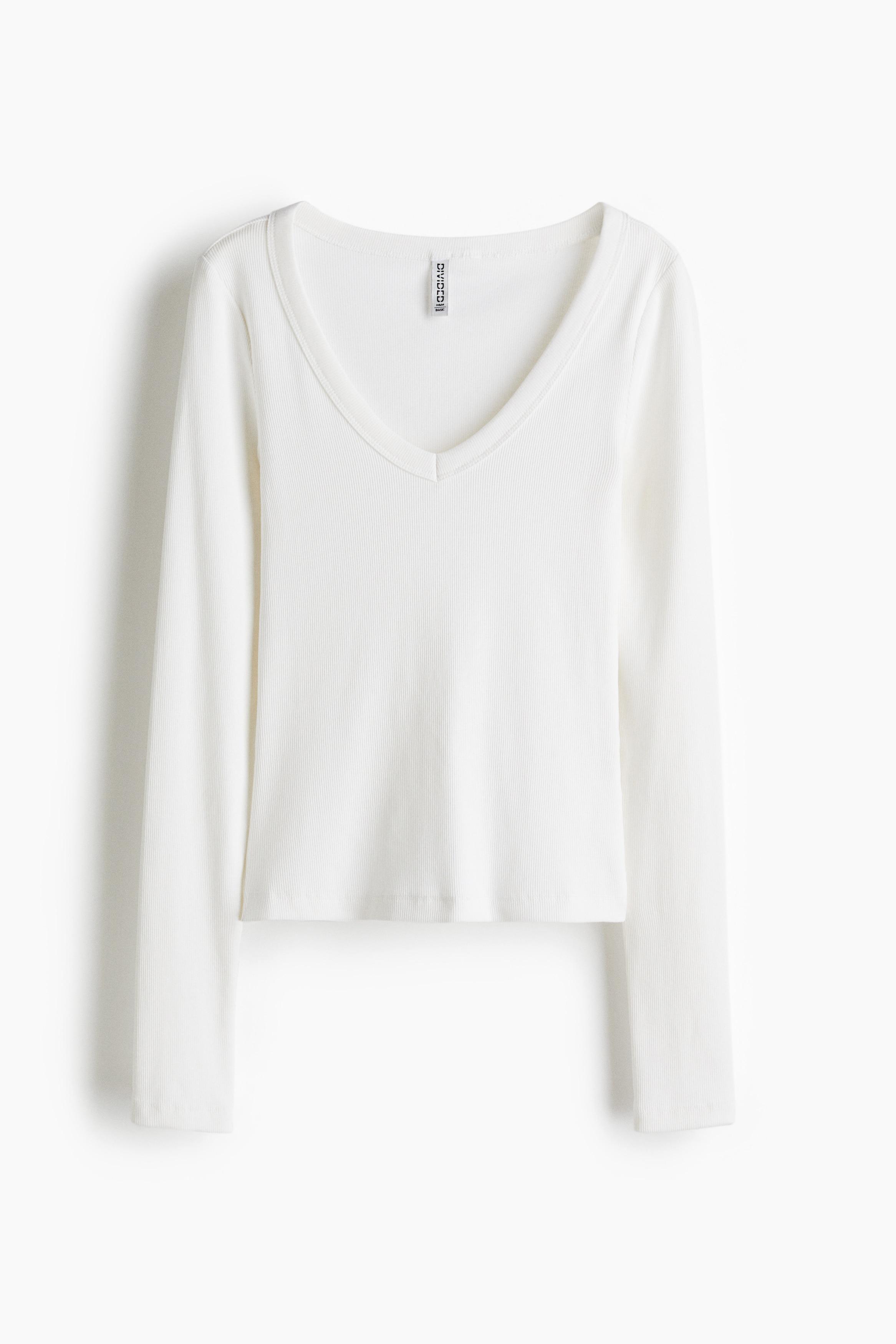 Top En Coton Avec Encolure En V H&M en coloris Blanc Lyst