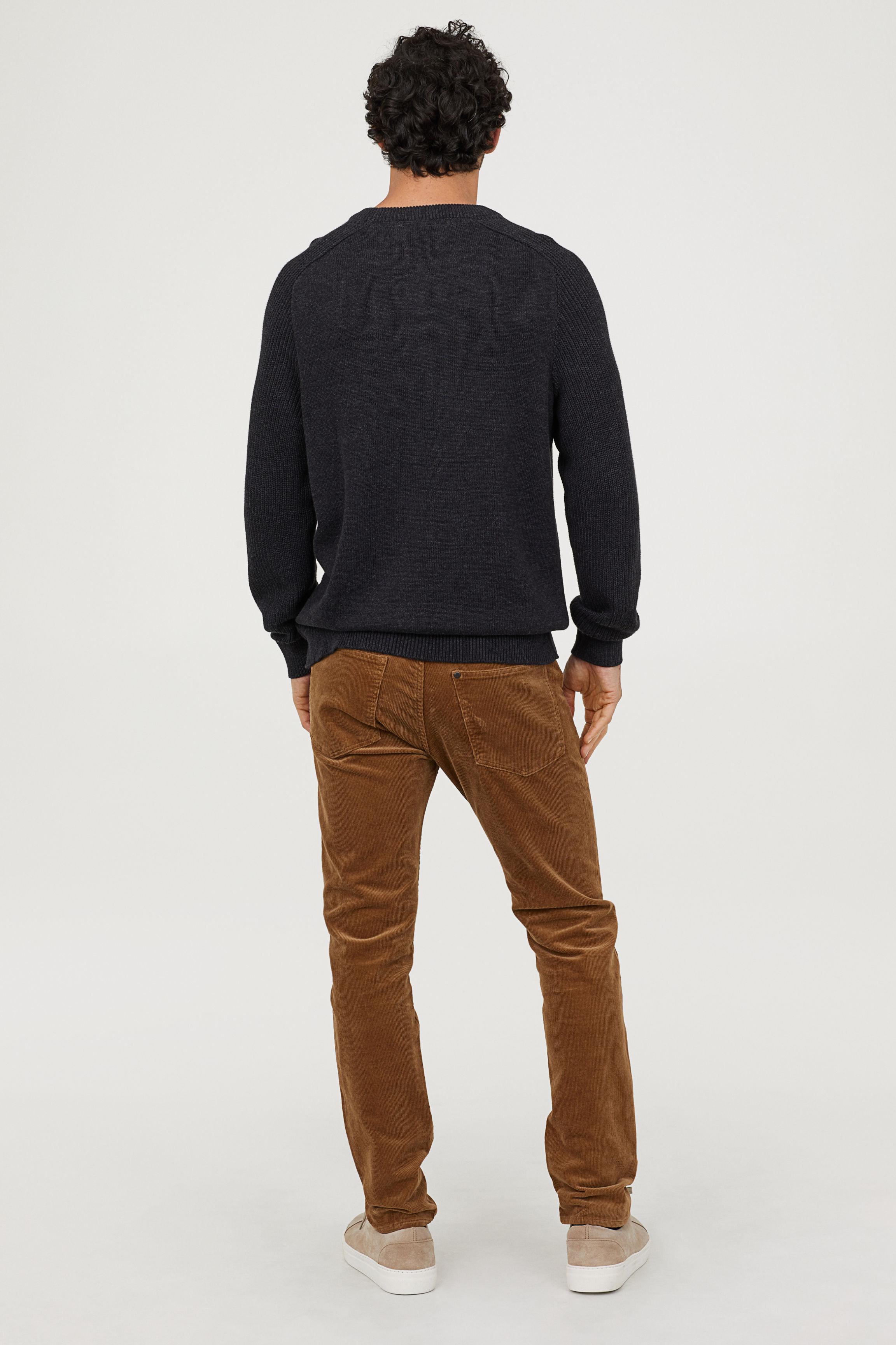 H\u0026M Cotton Slim Corduroy Pants in Brown 