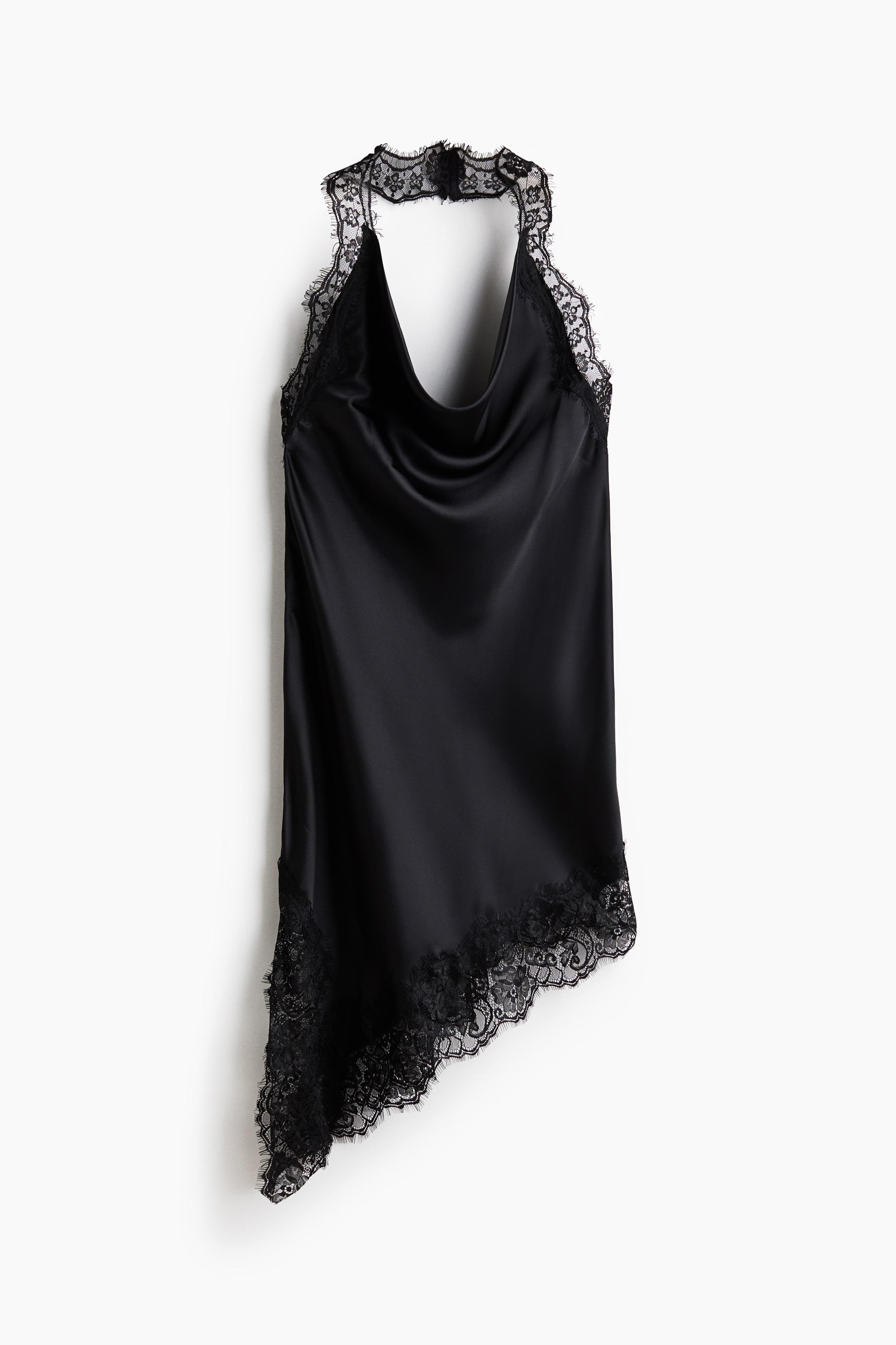 Robe Noire Effet Satin à Motifs Étoiles - Dos Nu - Taille L/40 - Occasion Très Bon État