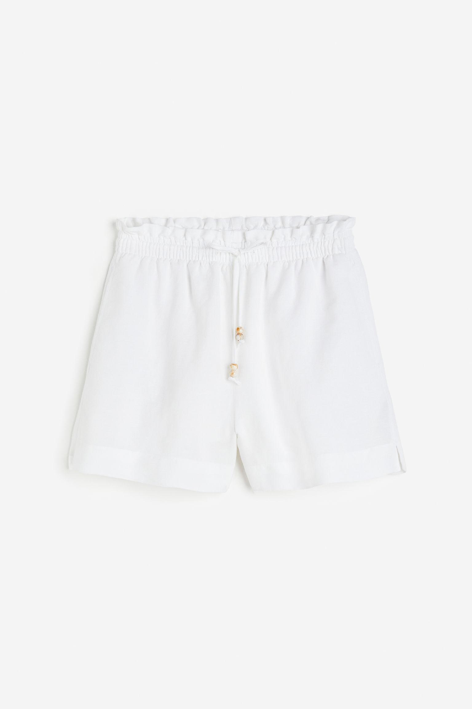 H&M Linen-blend Paper Bag Shorts in White | Lyst UK