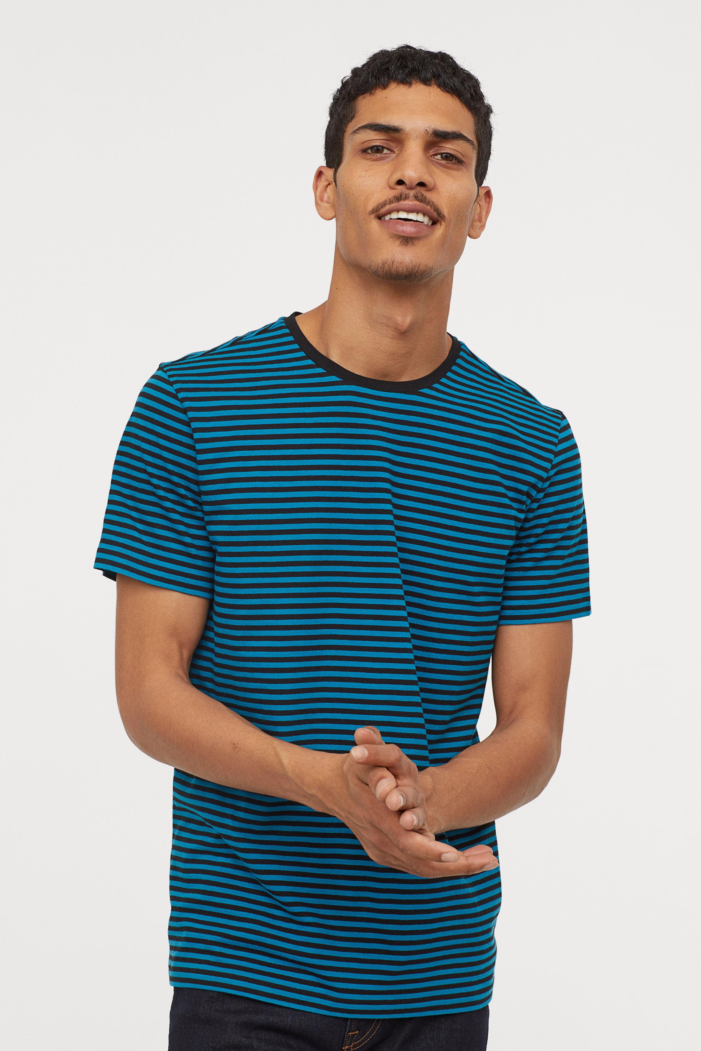 H&M Striped T-shirt in Dark Turquoise/Black Striped (Blue ...