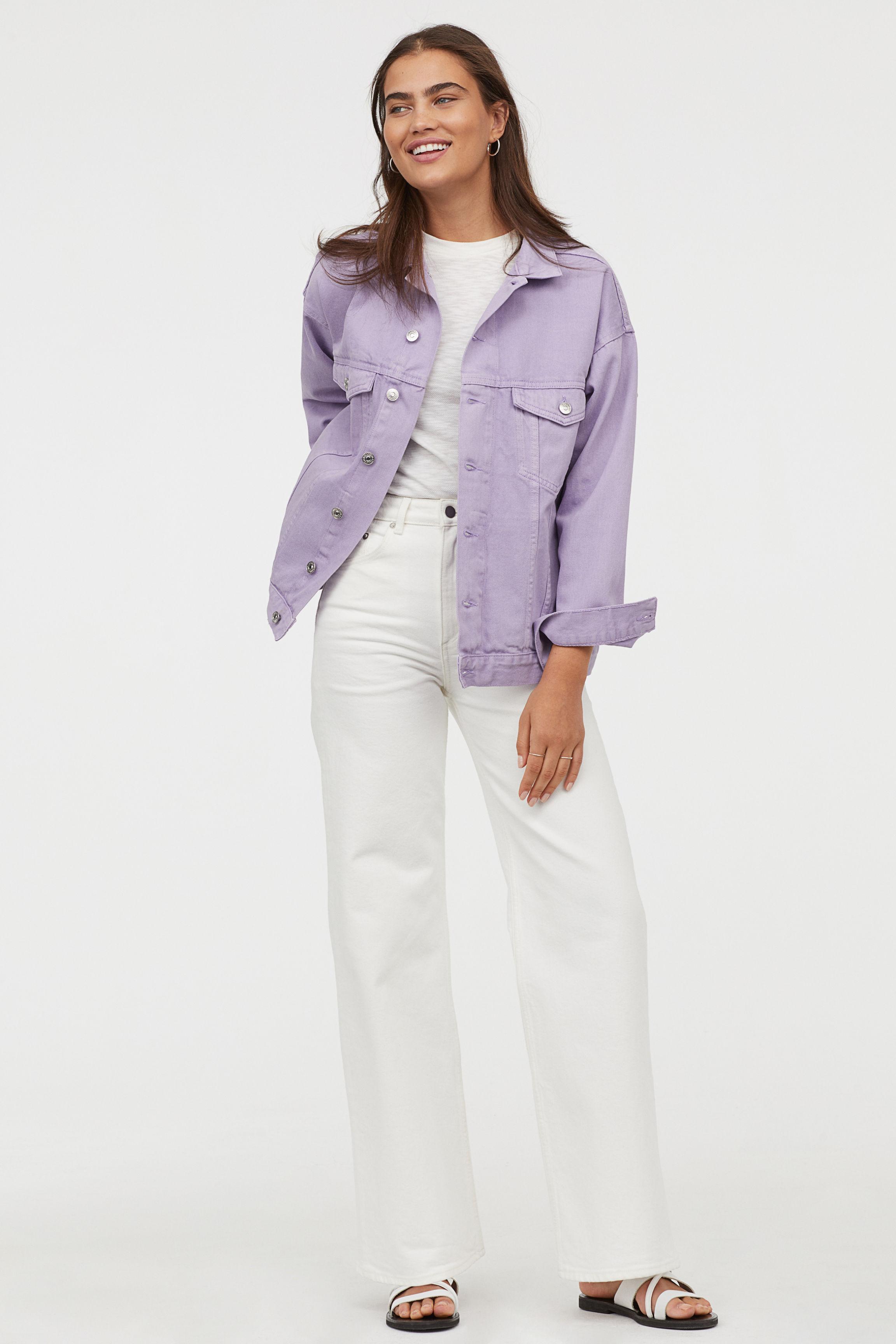 H&M Oversized Denim Jacket in Purple | Lyst