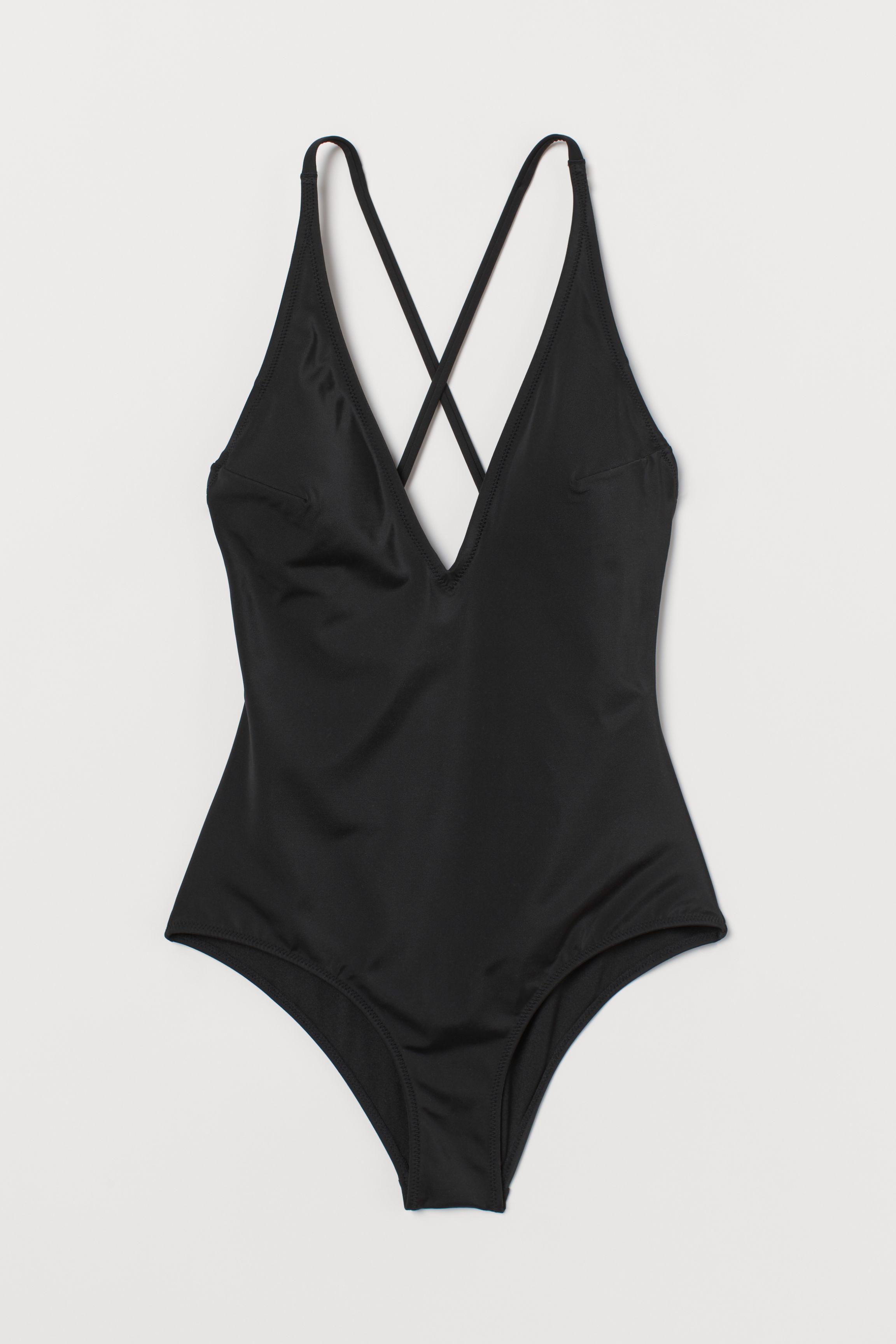 Handm V Neck Swimsuit In Black Lyst Free Download Nude Photo Gallery